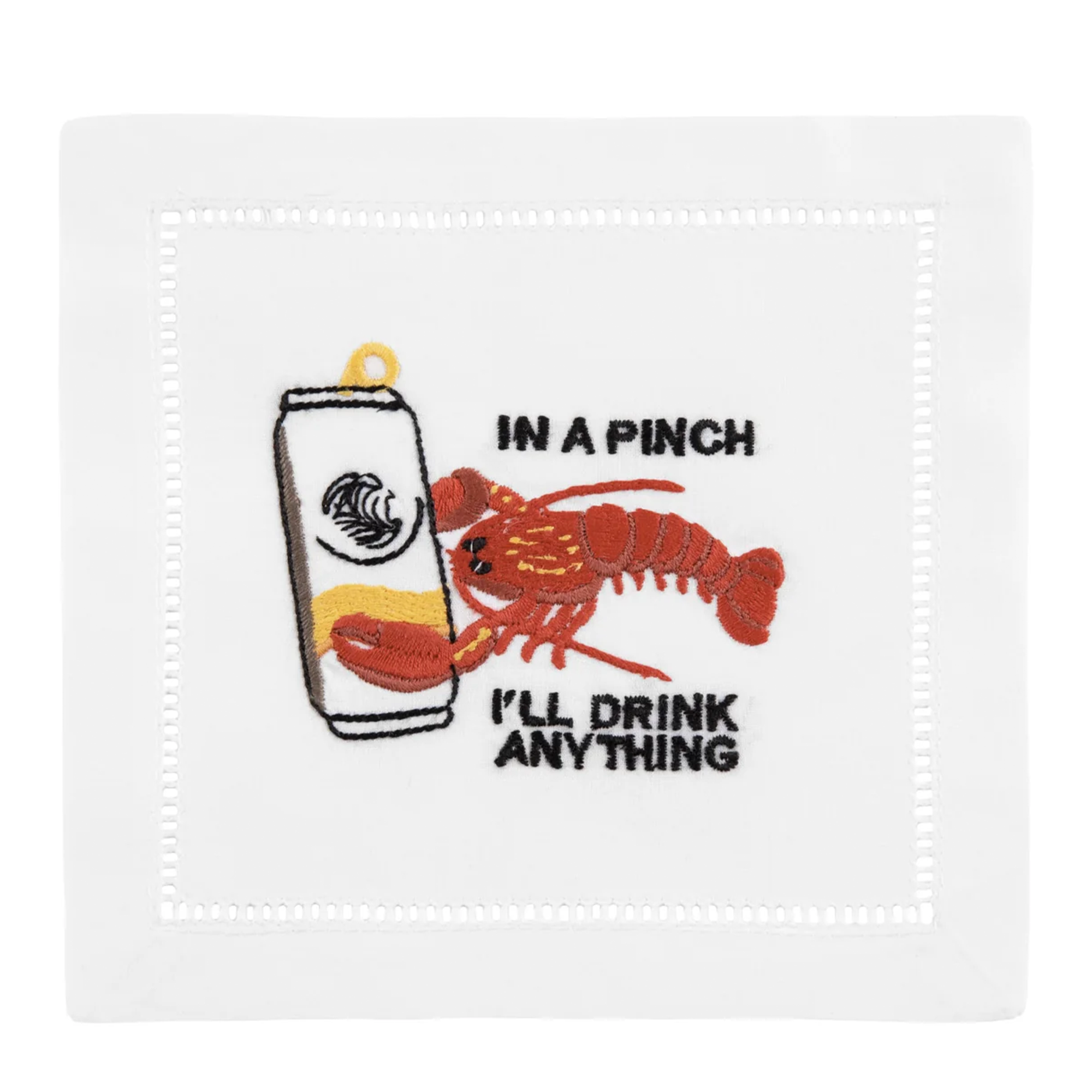 A playful illustration of a lobster holding a can, ready to drink anything. This humorous sea-themed design adds a whimsical sea-themed touch to your party.