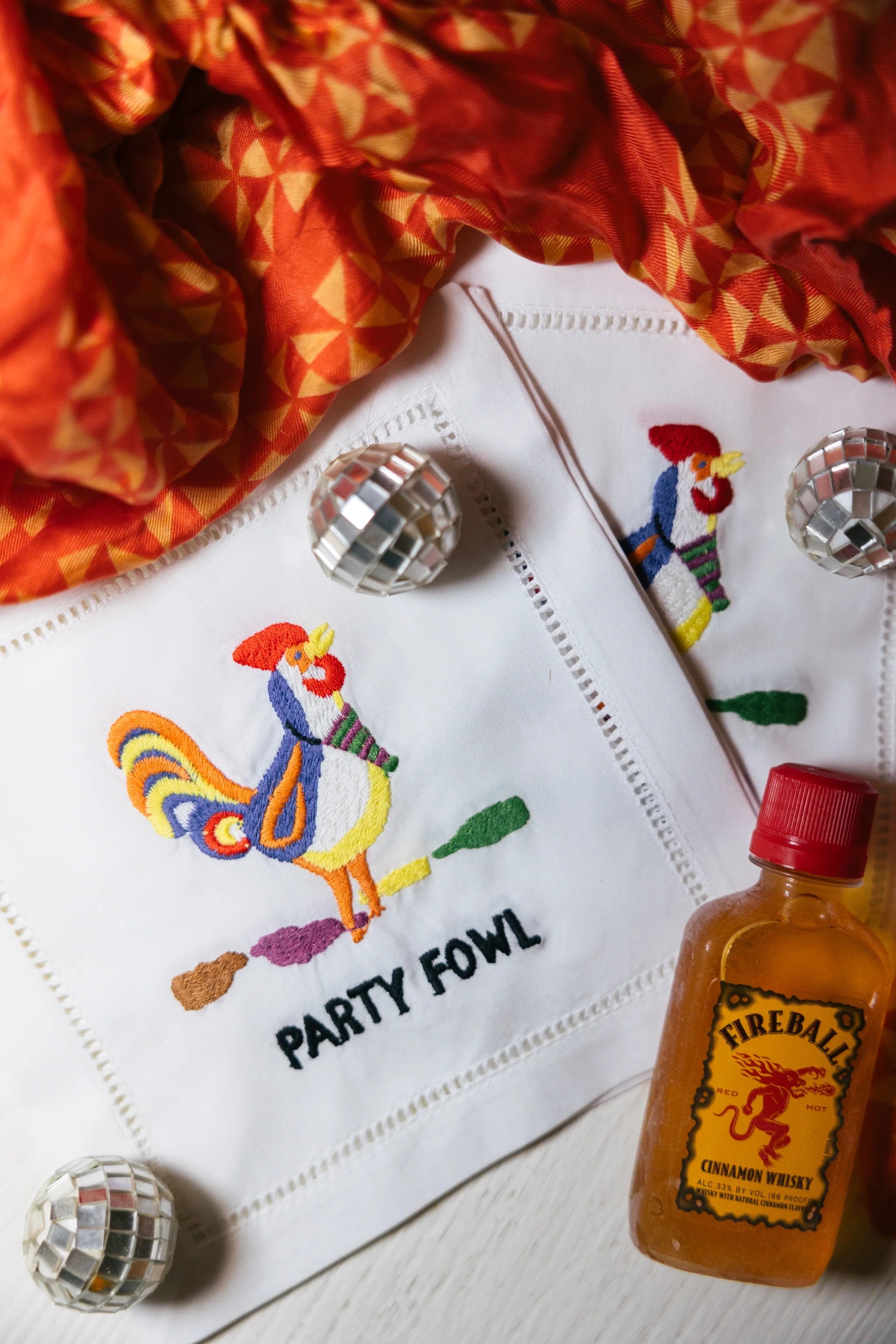 Party Fowl Cocktail Napkin features a colorful illustration of a rooster. This humorous design adds a playful and quirky touch to any gathering.