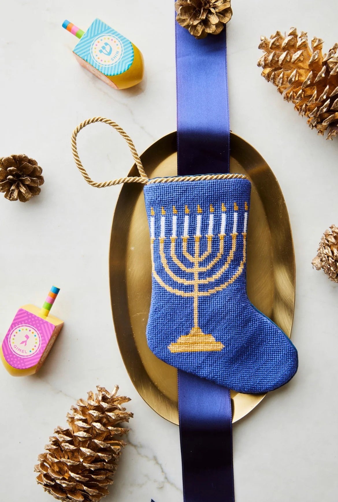 Mini Needlepoint Stocking - Light the Menorah