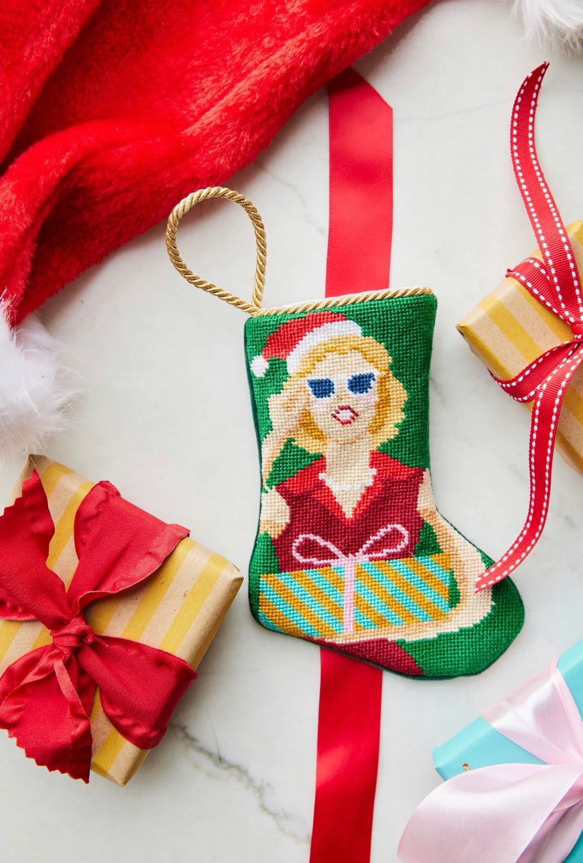Mini Needlepoint Stocking - Mrs. Claus Never Looked So Good