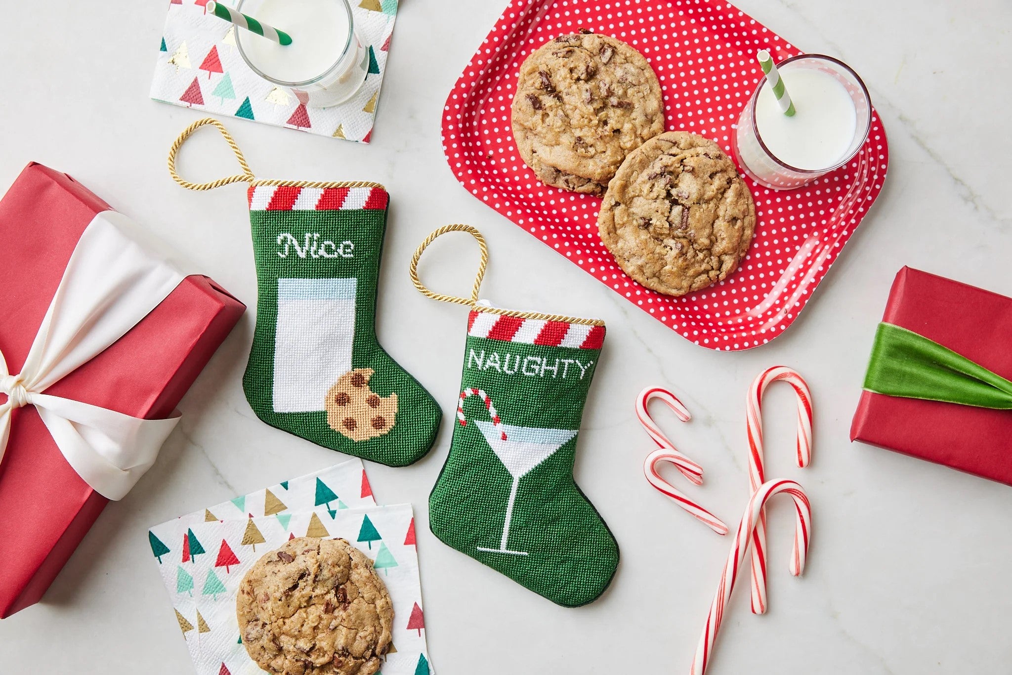 Mini Needlepoint Stocking - Nice Cookies and Milk