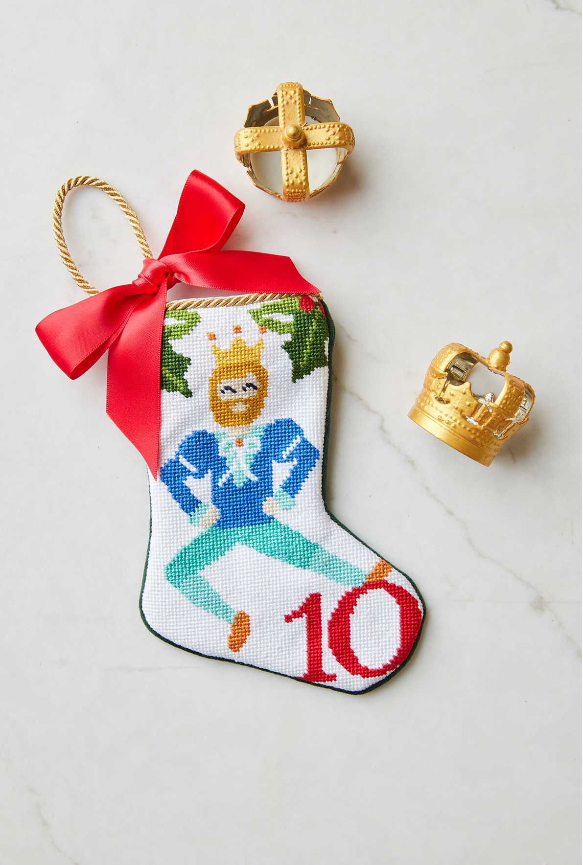 Mini Needlepoint Stocking - 10 Lords a Leaping