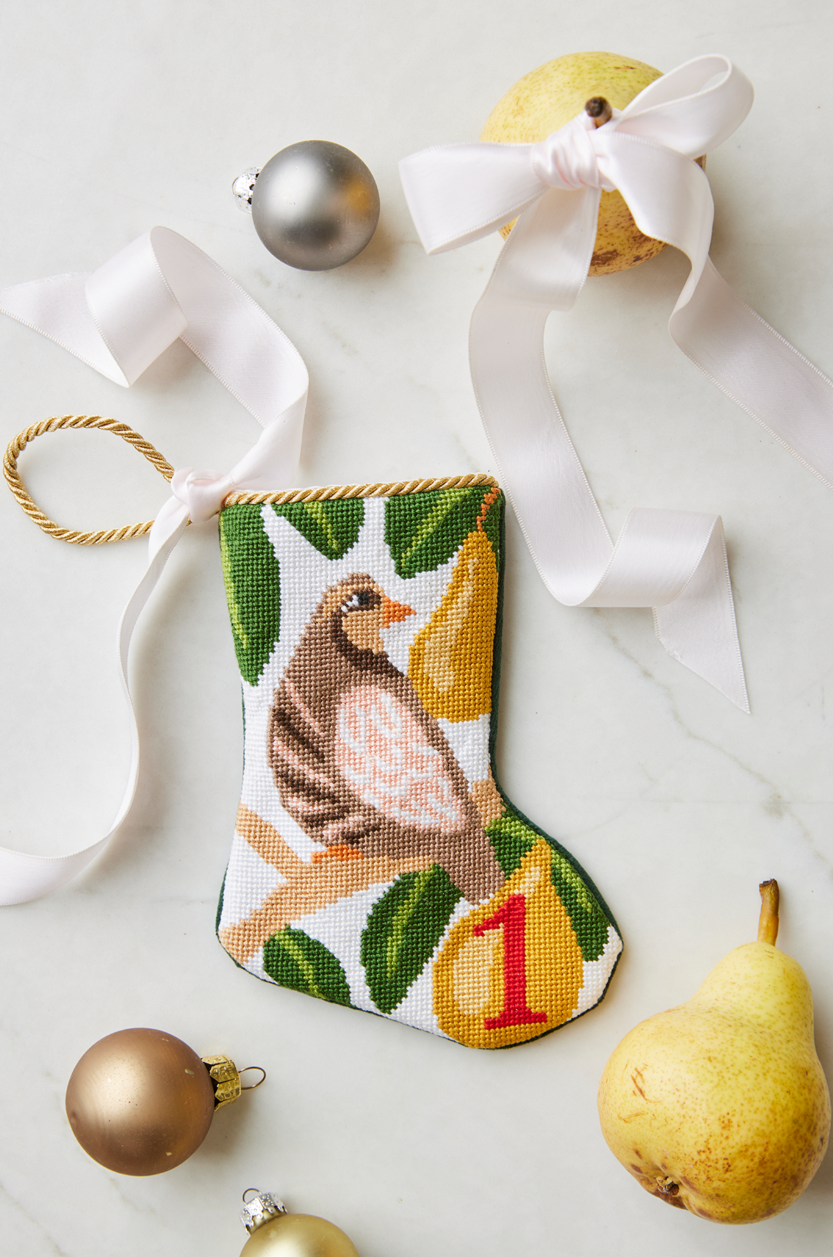 Mini Needlepoint Stocking - A Partridge in a Pear Tree