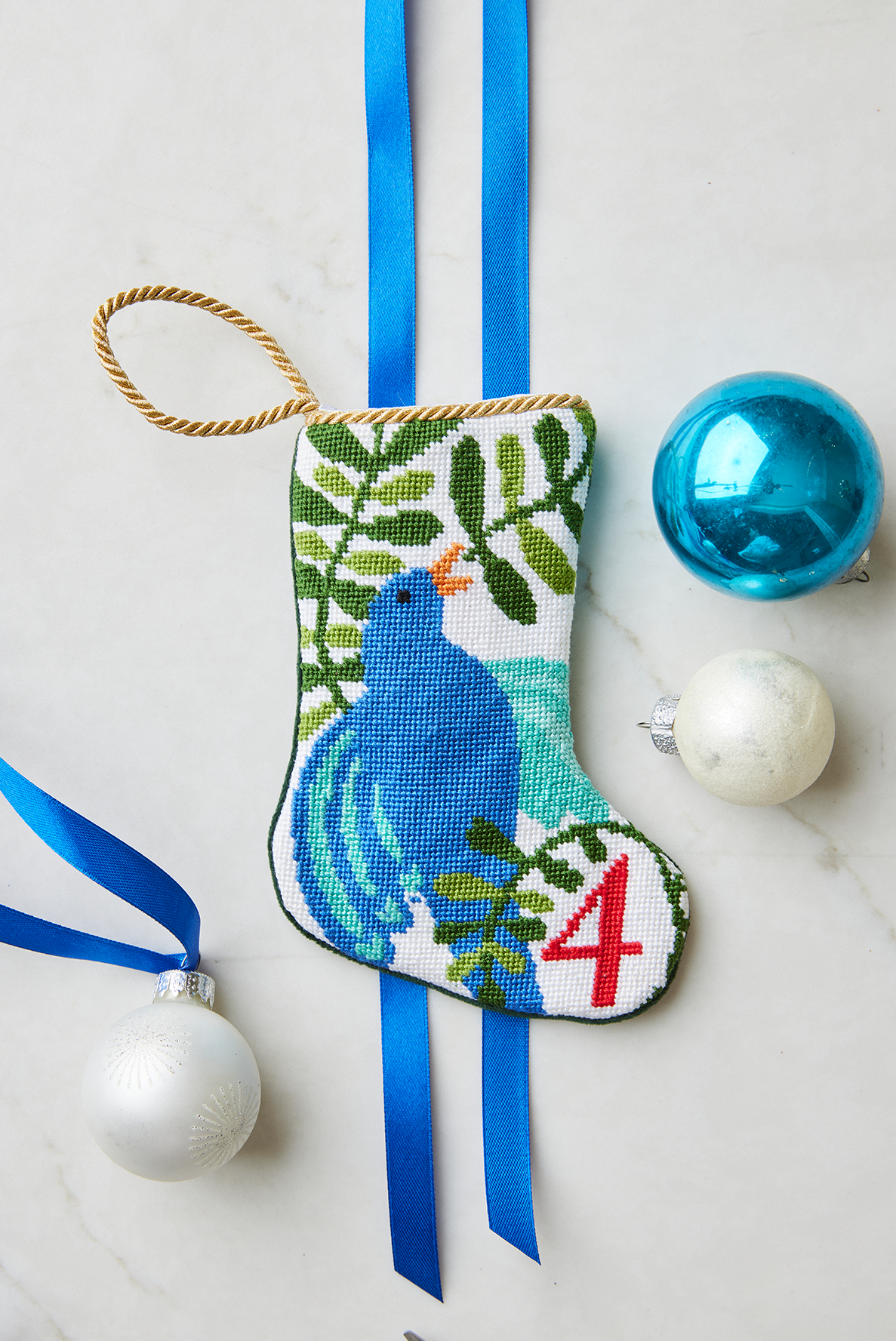 Mini Needlepoint Stocking - 4 Calling Birds