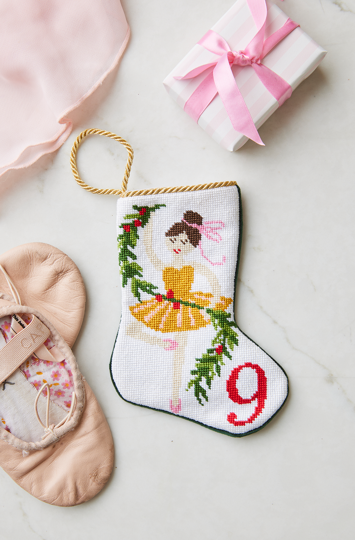 Mini Needlepoint Stocking - 9 Ladies Dancing