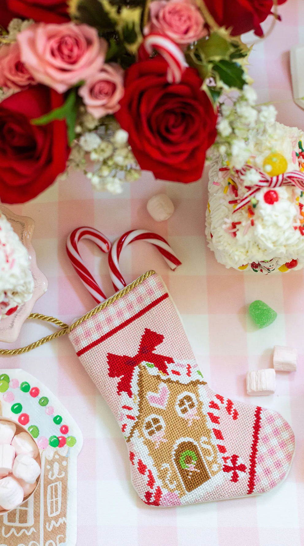 Mini Needlepoint Stocking - Gingerbread Magic