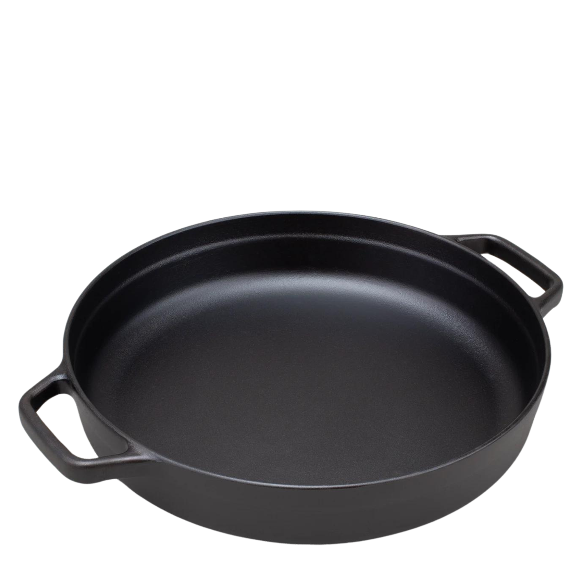 12-inch braising skillet, featuring a flat, wide cooking surface and tall sides, perfect for slow-cooking meat, vegetables, and sauces.