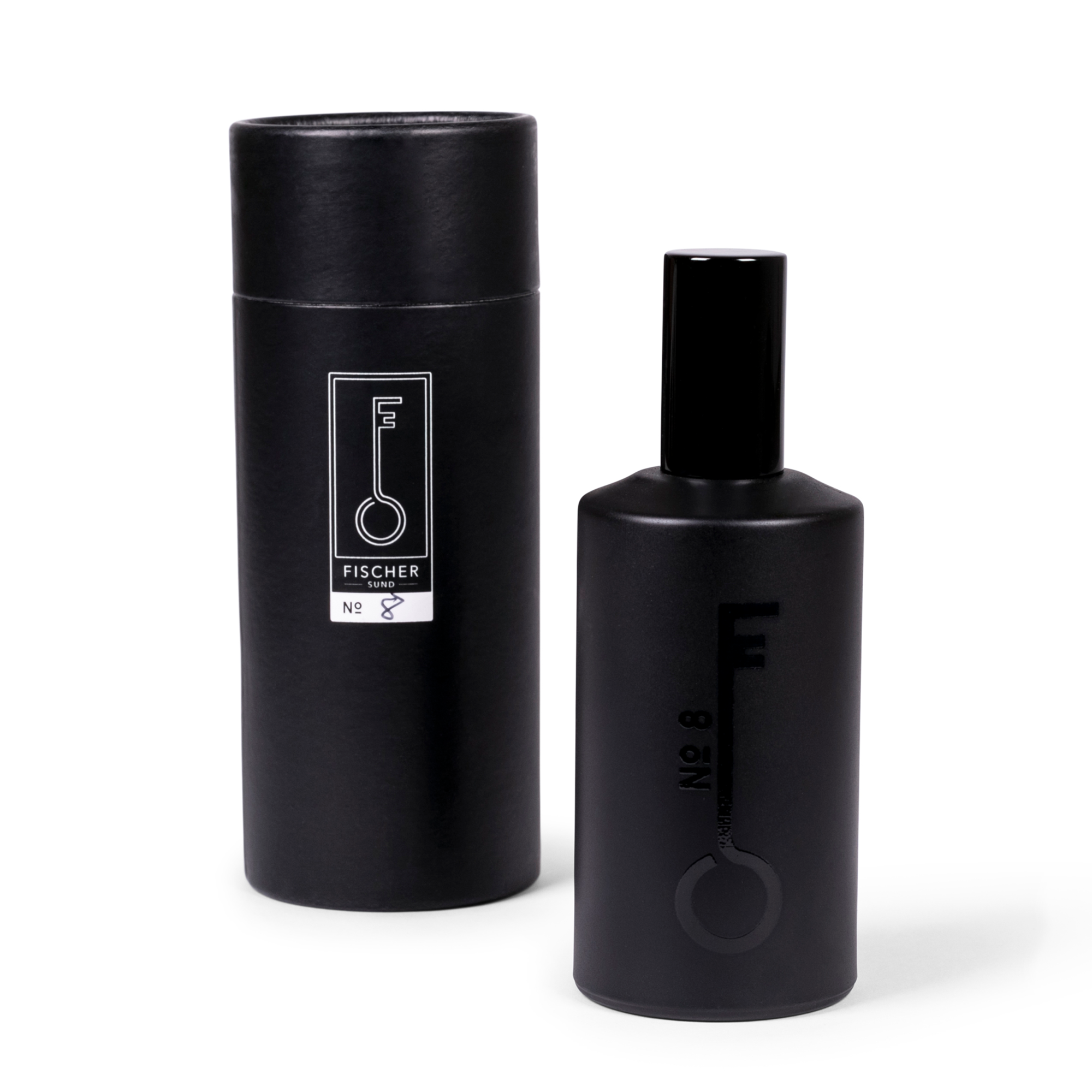 Fragrance No. 8: Crafted from a refreshing blend of pine, citrus, and rhubarb. Packed in a sleek black bottle and box.