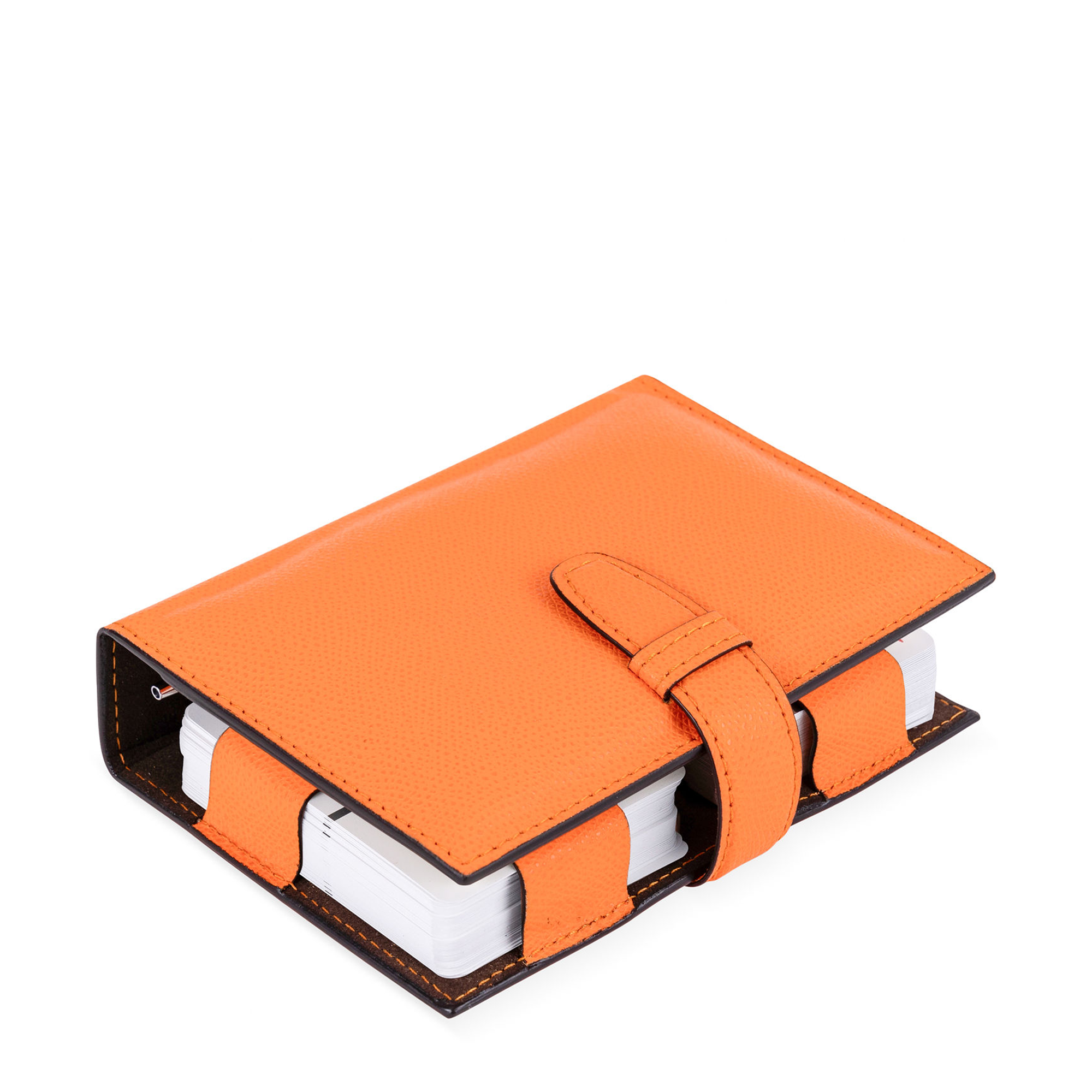 Orange nappa golf embossed leather playing card holder, Jolly, perfect for storing and protecting your playing cards.