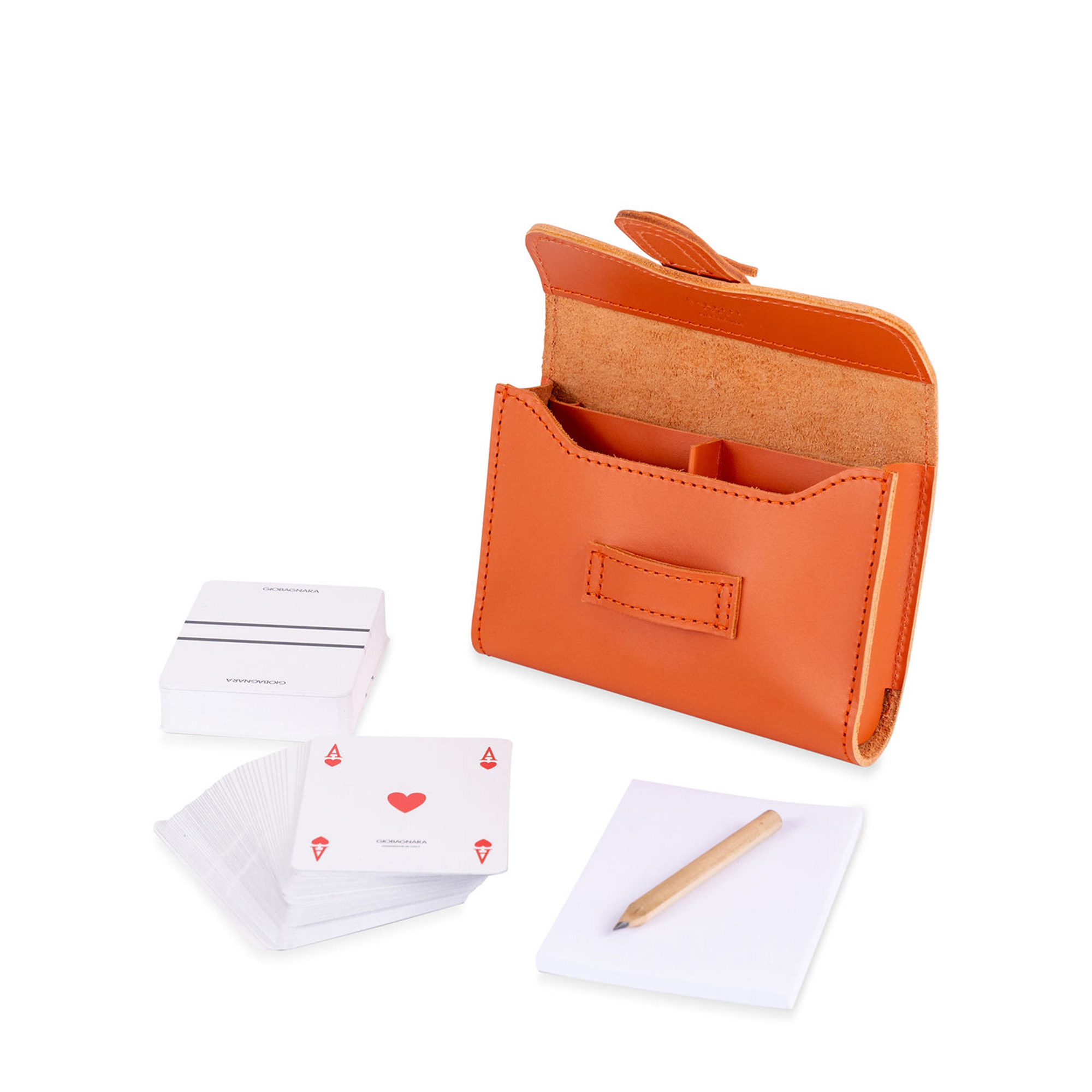 Passepartout Leather Playing Card Holder - Mango Saddle