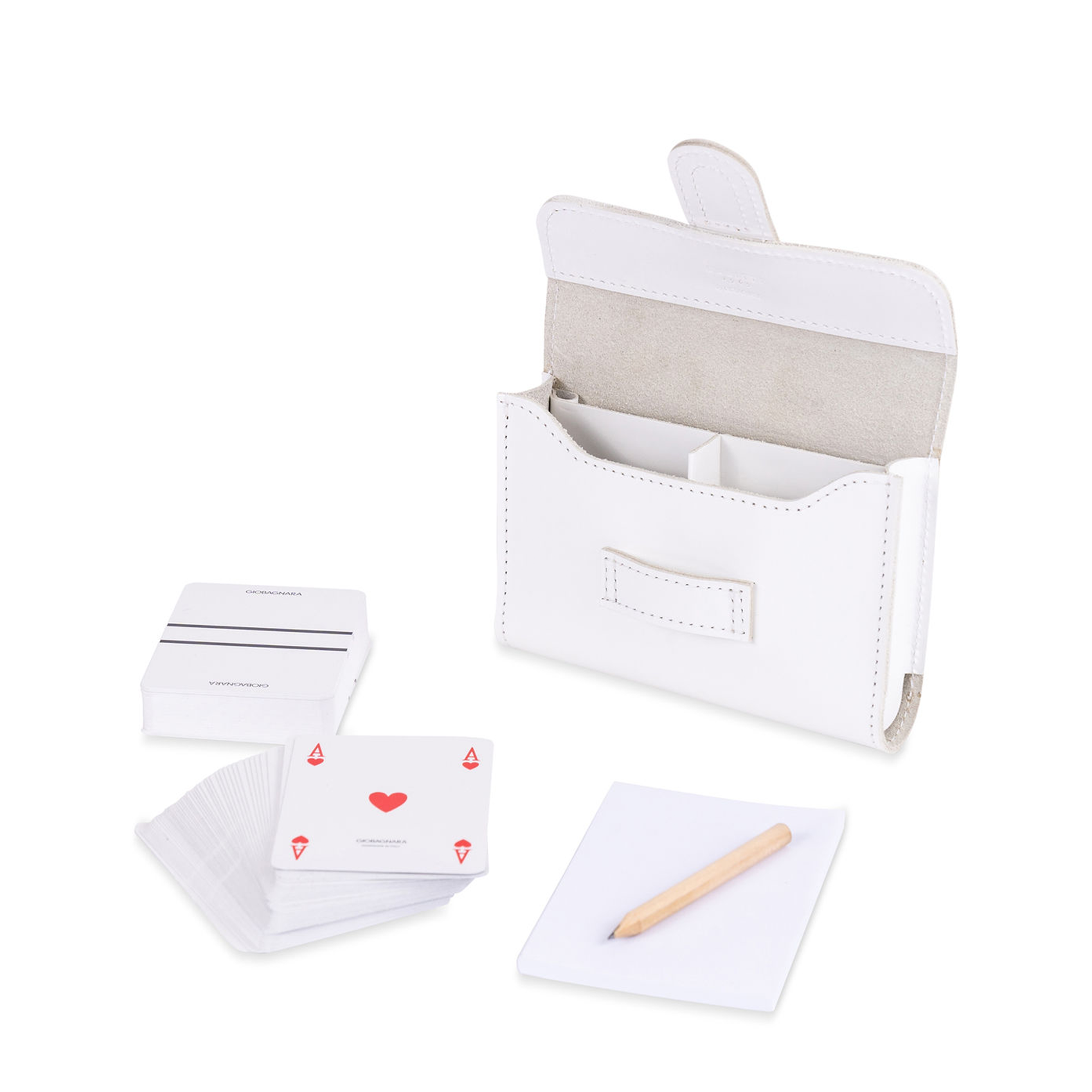 Passepartout Leather Playing Card Holder - White Saddle