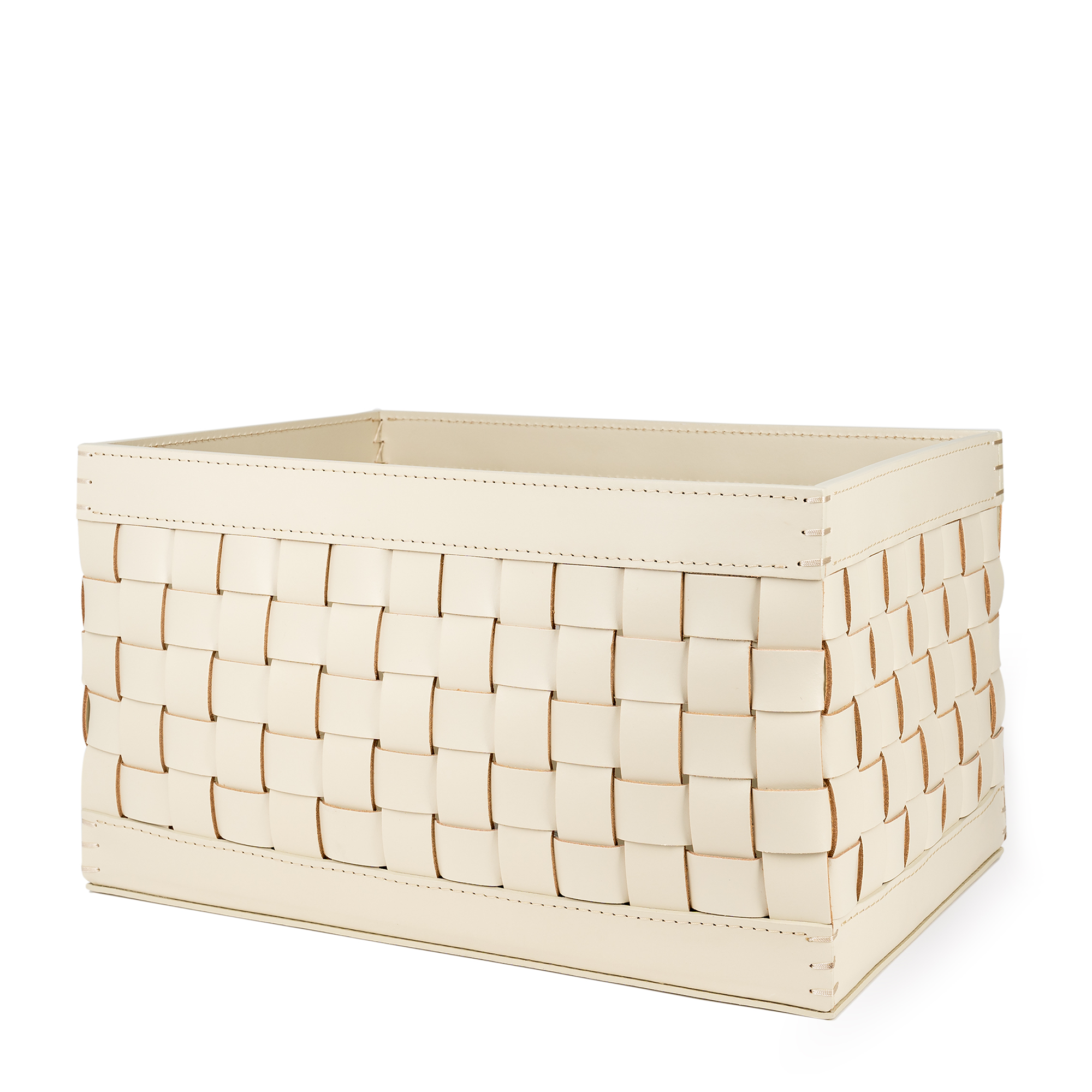 Riviere Leather Outdoor Rectangular Basket - Ivory