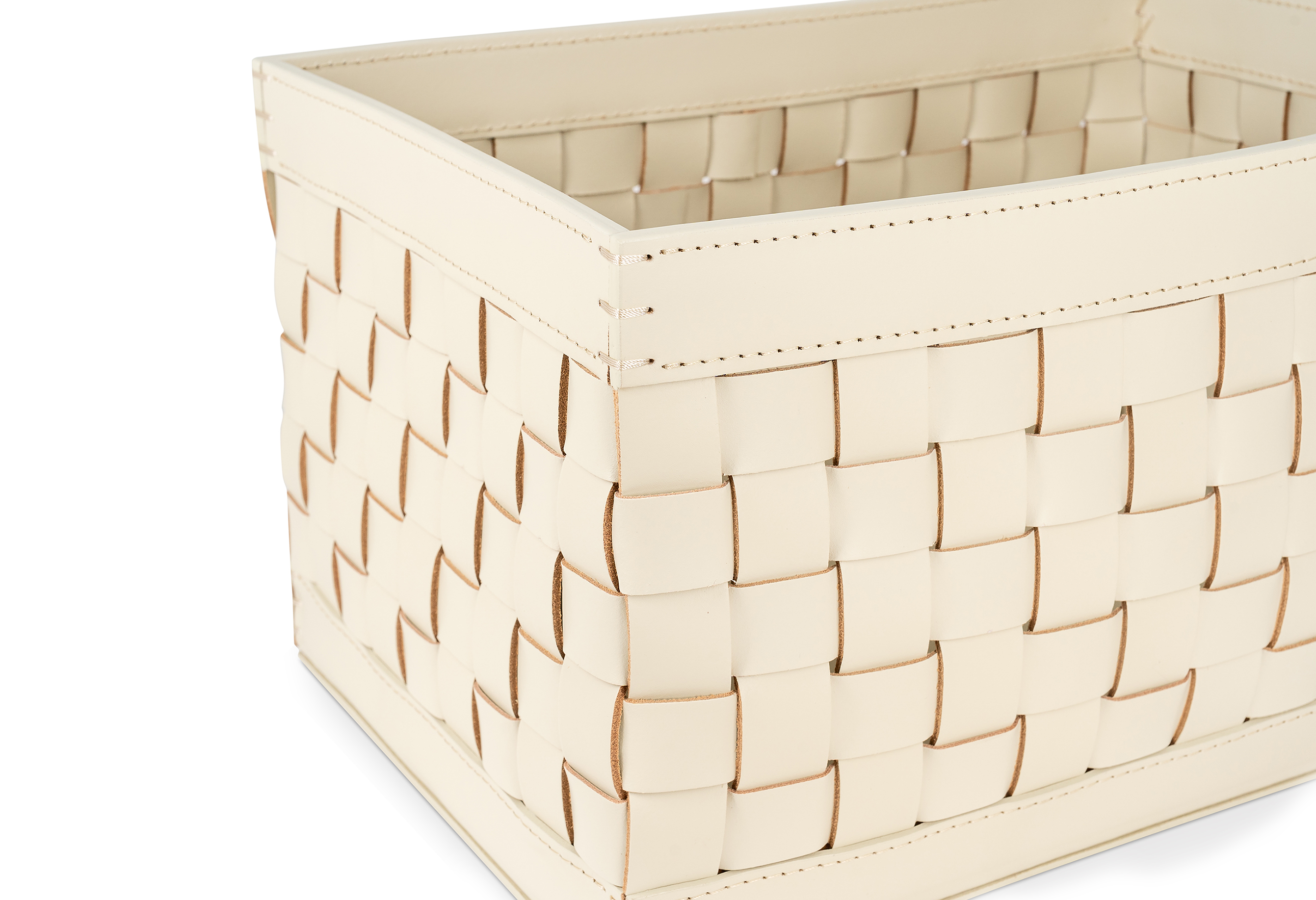 Riviere Leather Outdoor Rectangular Basket - Ivory