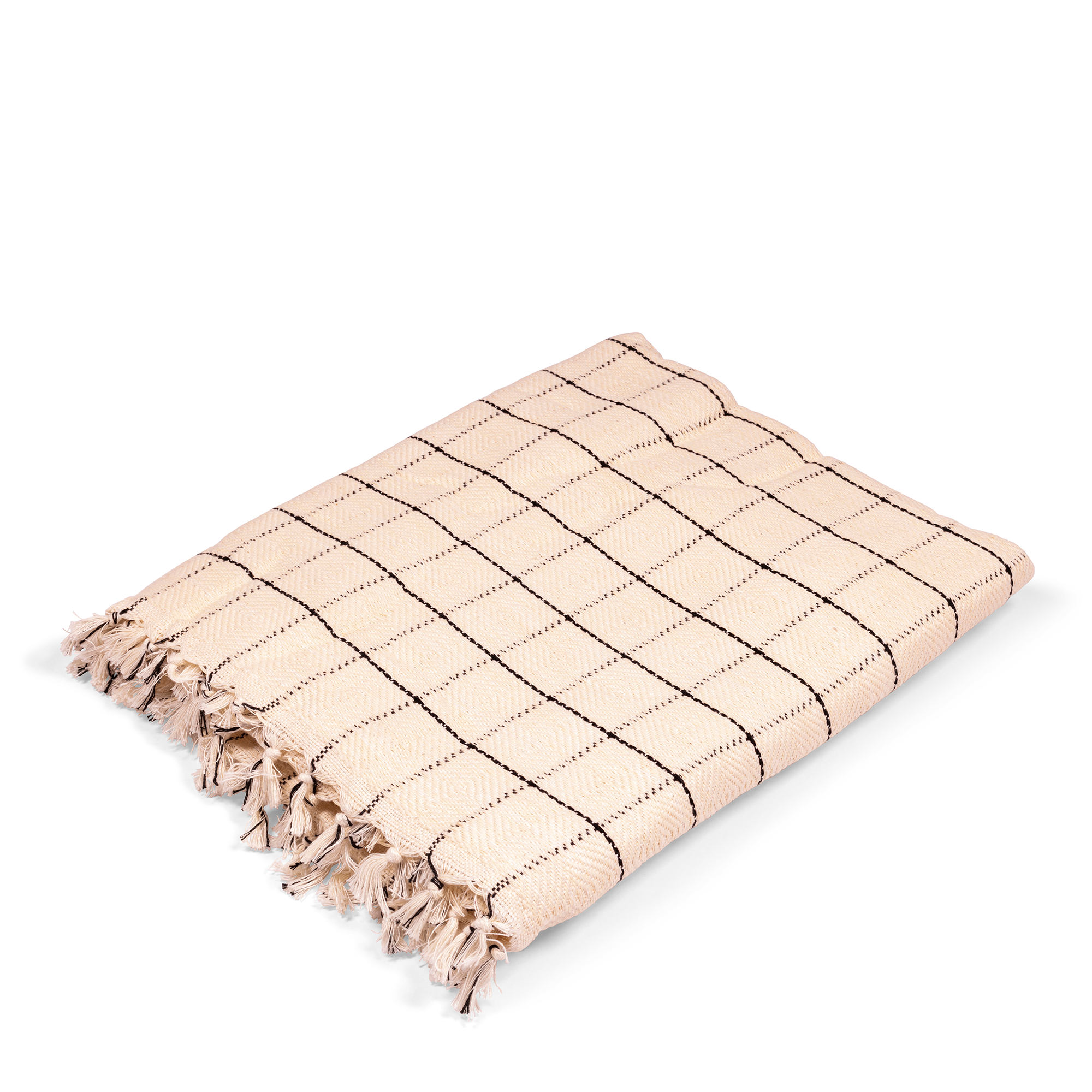 This soft, lightweight, organic cotton beige bedspread also works as an oversized throw or picnic blanket. The Turkish cotton, black tattersall design, and hand-crafted tassels provide a luxurious feel and contemporary charm. Perfect for year-round use.