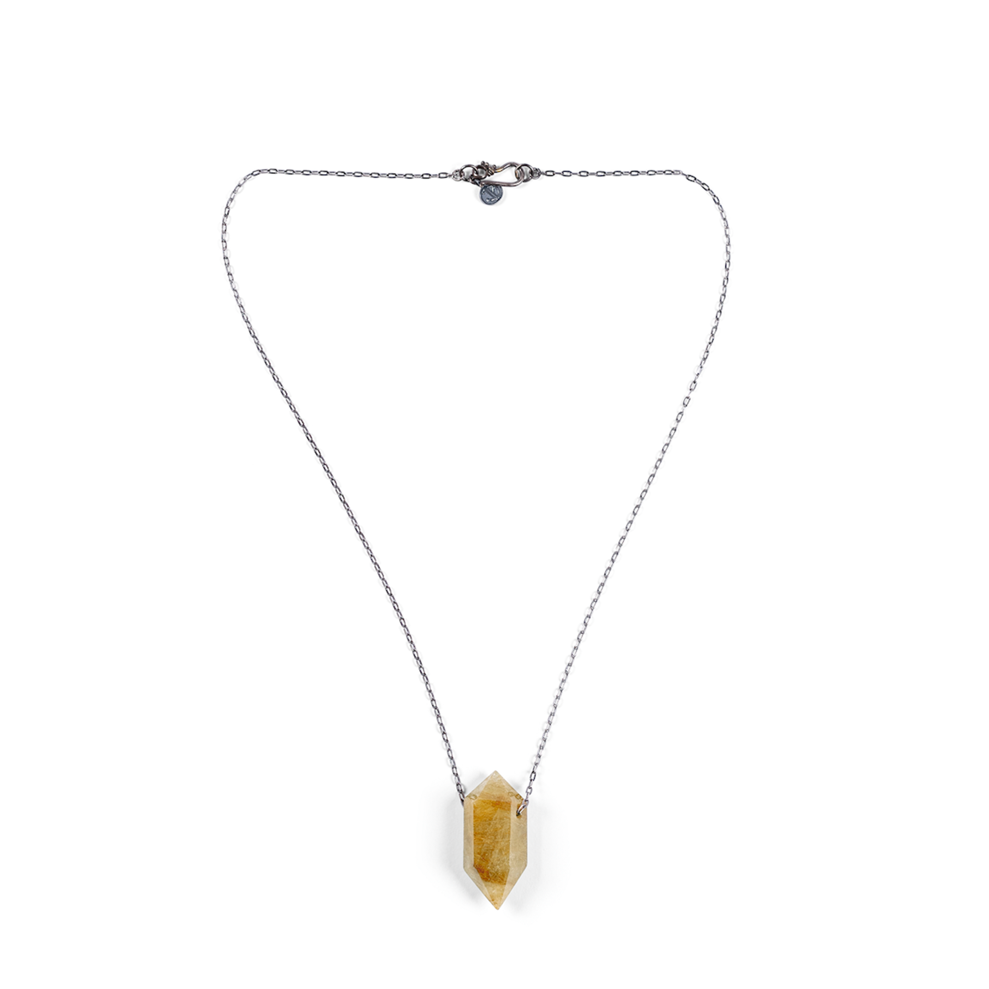 Gold Rutile Quartz Necklace On Silver Chain - Large