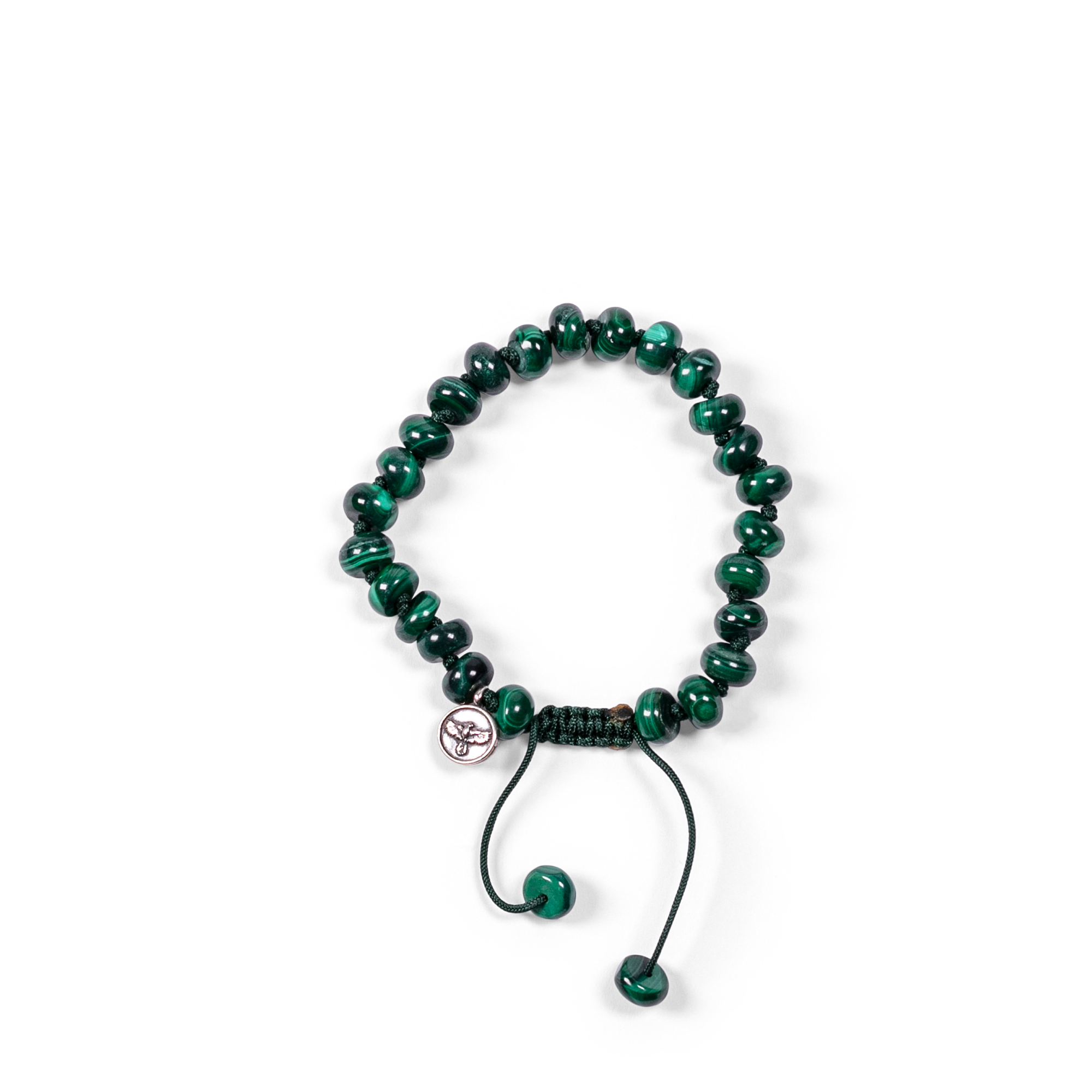 Green Malachite Bracelet featuring 8mm stones. Provides protection from negativity, clears chakras, and enhances willpower.