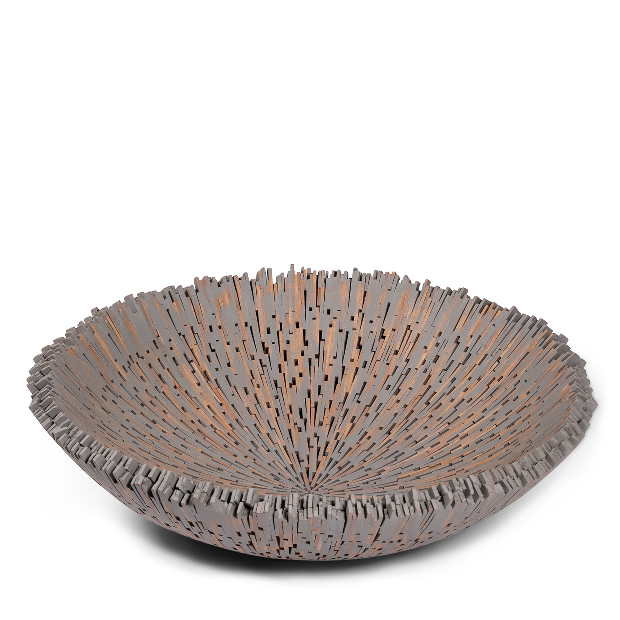 Inspired by the serene beauty of Boracay's beaches, this grey bowl is handcrafted from hundreds of small pieces of mahogany wood, intricately and precisely fitted together. Made by gifted Filipino artisans using wood salvaged from fallen trees. With its soothing color and elegant design, it brings a touch of coastal charm to any table setting.