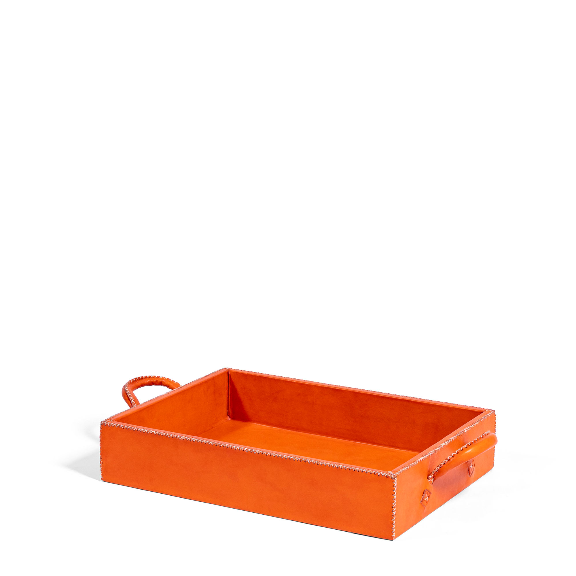 Handled Leather Tray - Orange