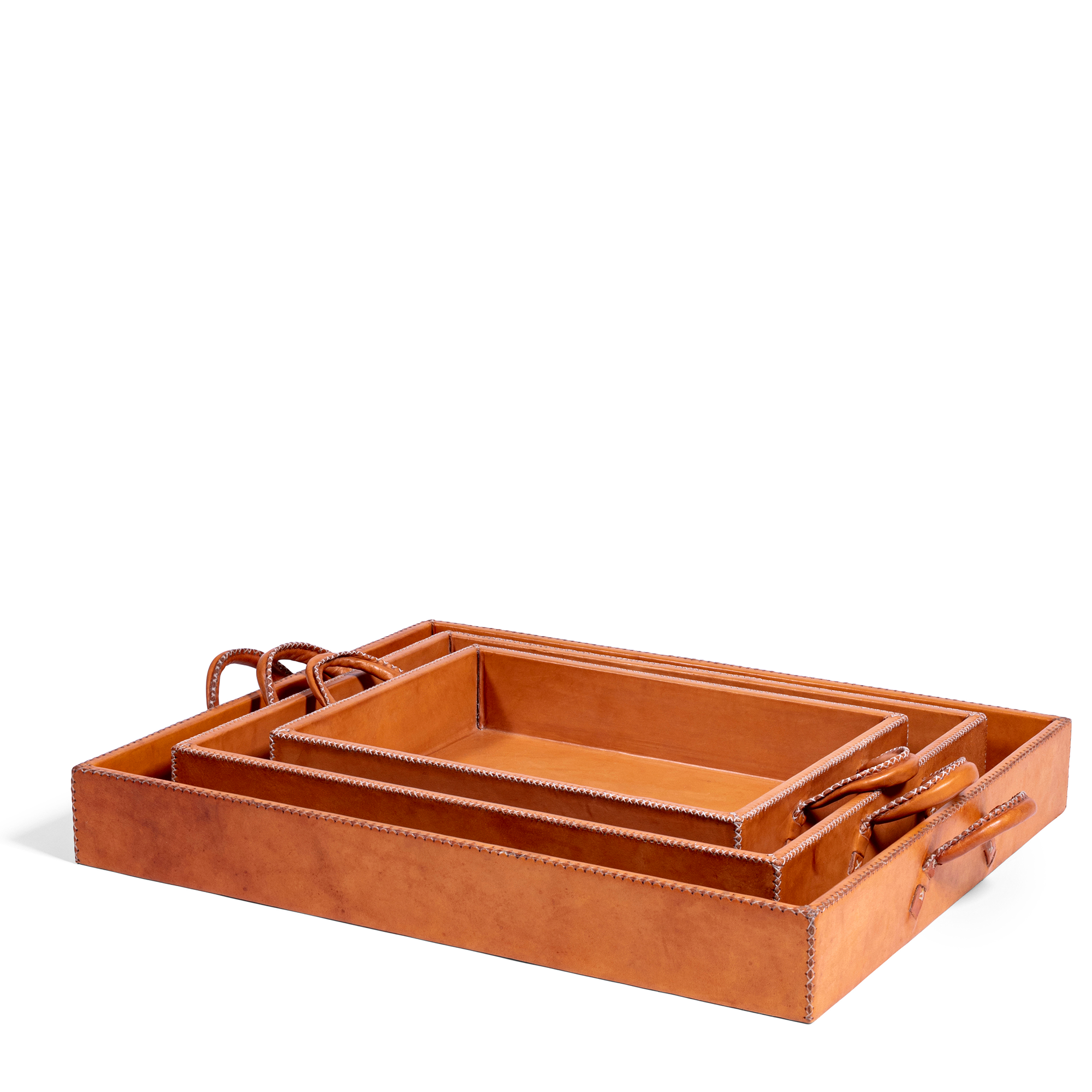 Handled Leather Tray - Natural