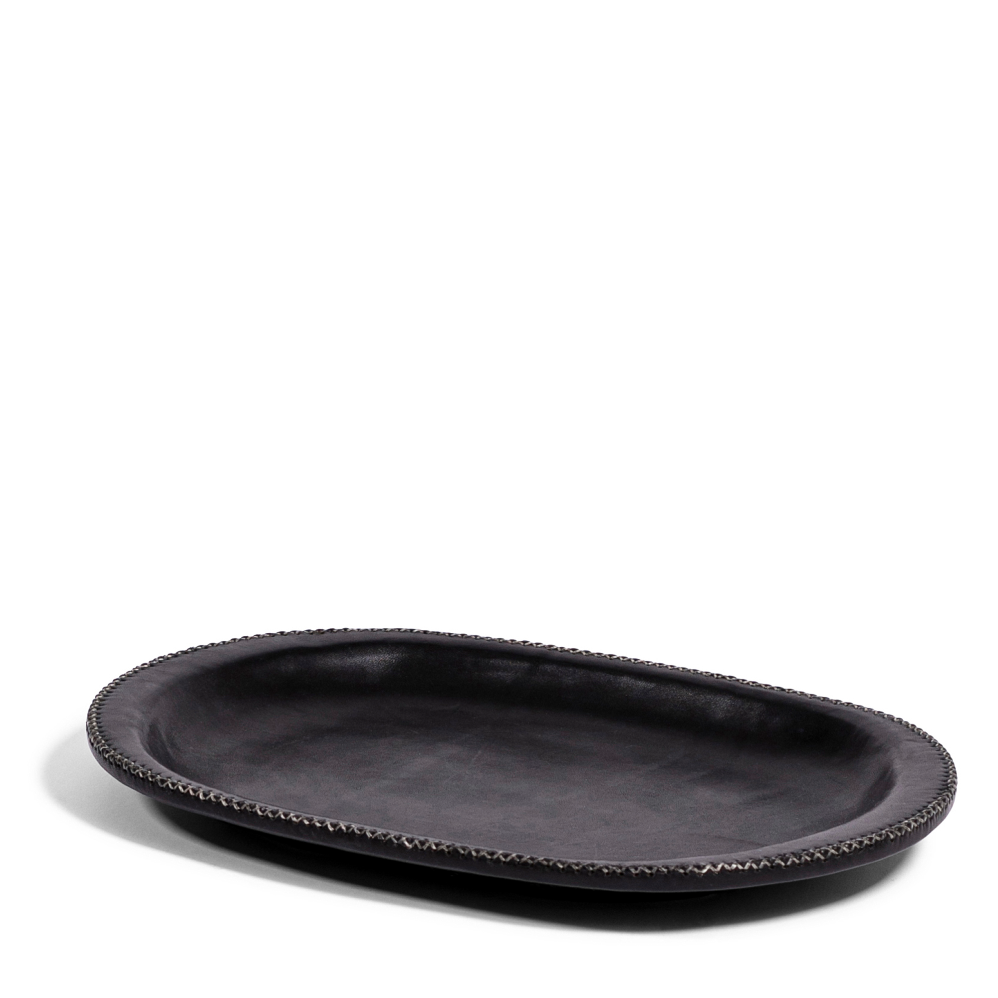 Oval Leather Tray - Black