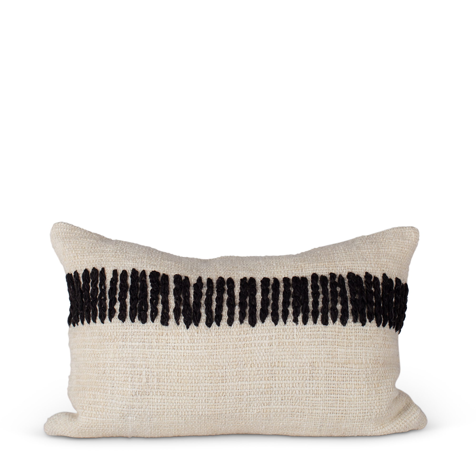 Makun Chain Stitch Lumbar Pillow - White + Black