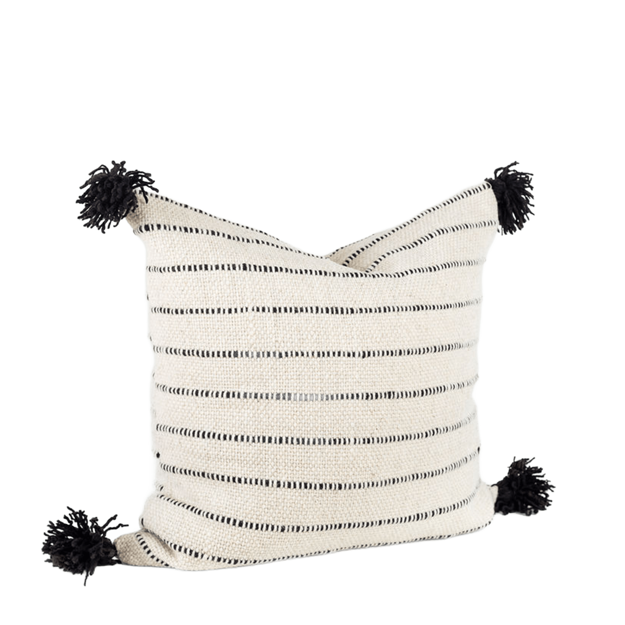 Pewma Striated Pillow W/ Pom Poms - Black + White