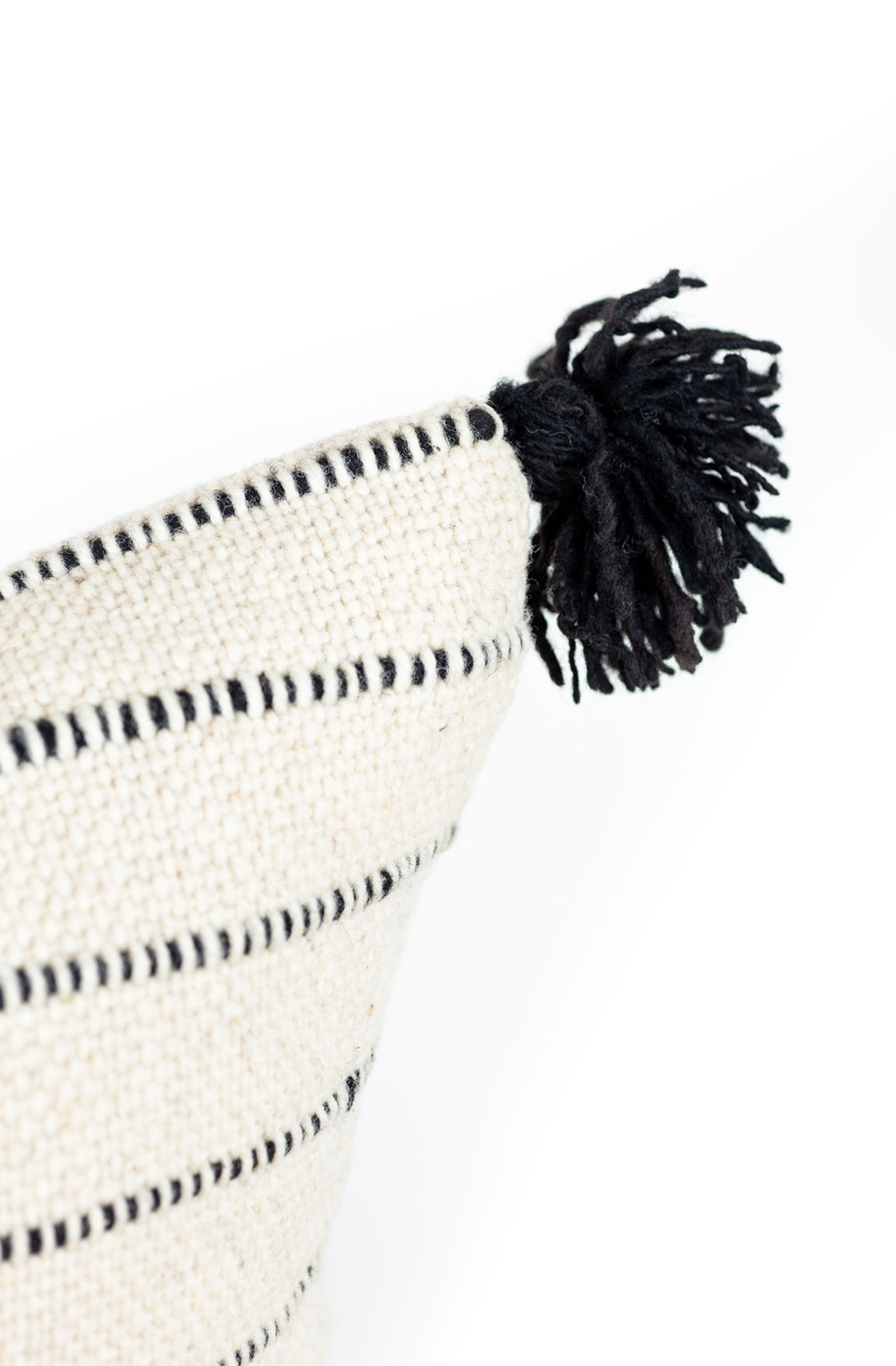 Pewma Striated Pillow W/ Pom Poms - Black + White