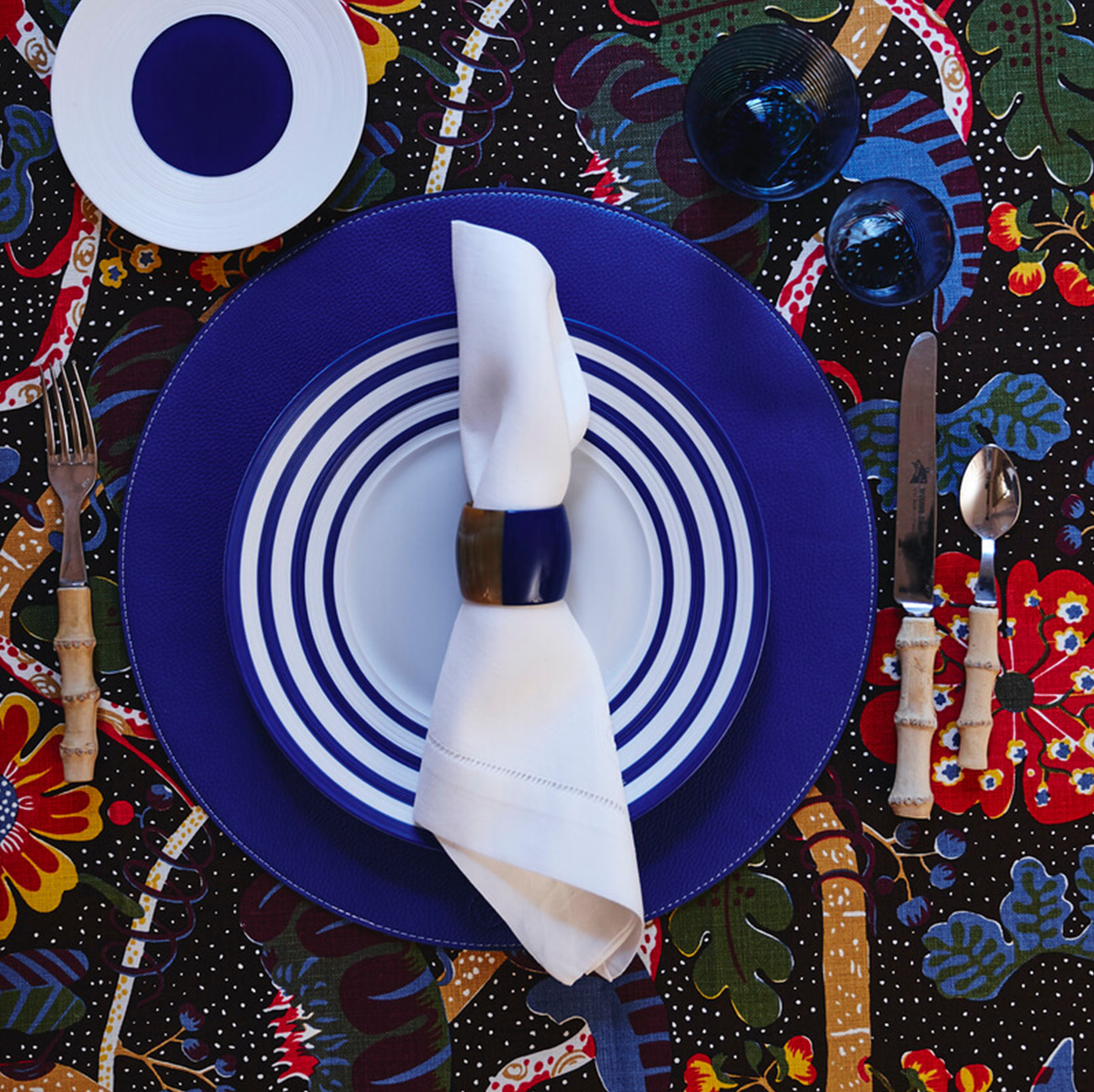 Vegan Leather Reversible Placemat - Blue + White