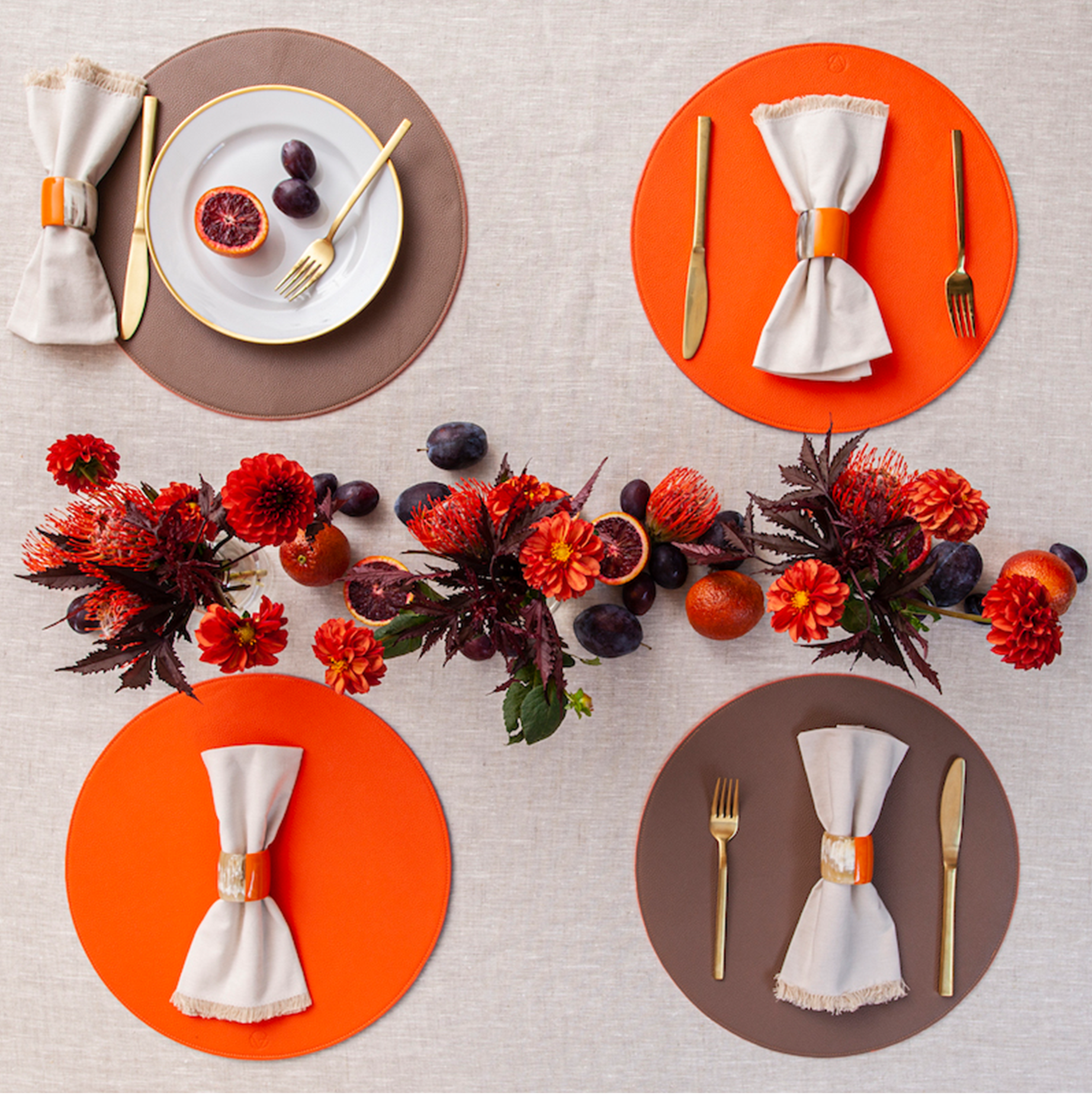 Vegan Leather Reversible Placemat - Orange + Taupe