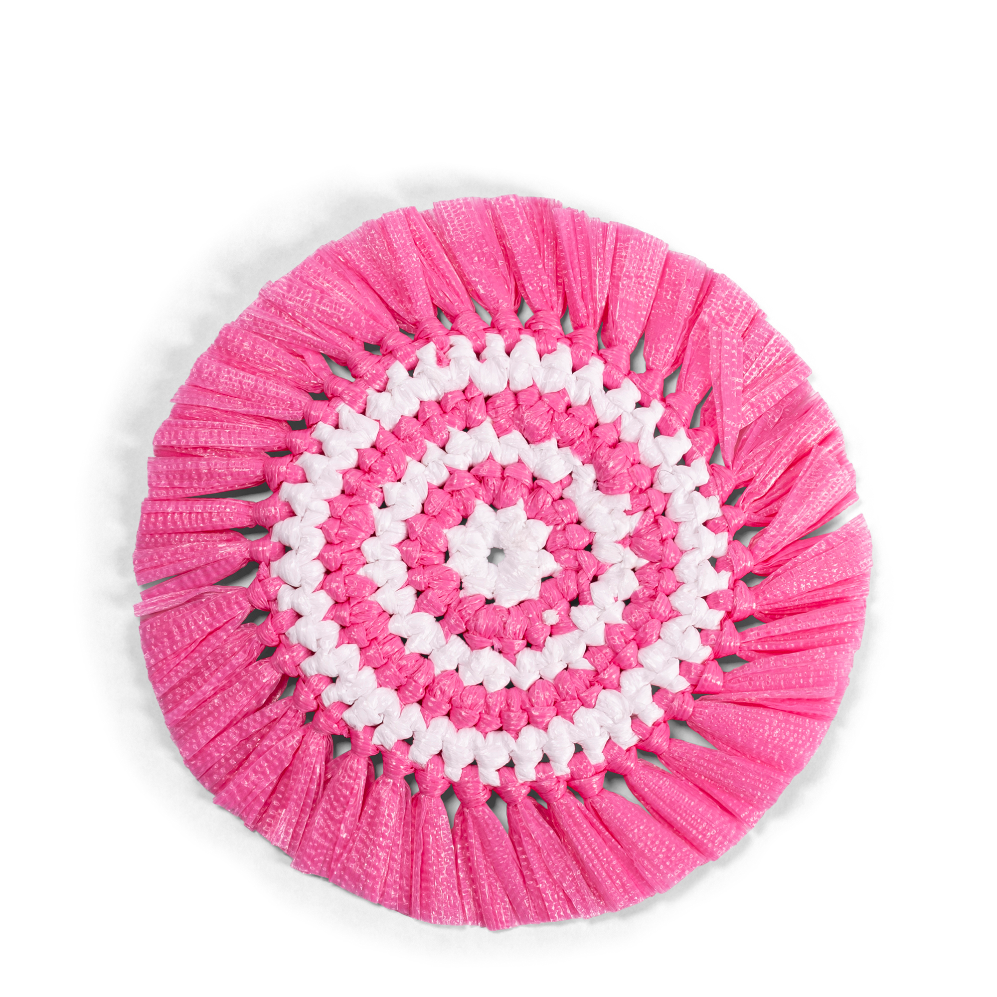 Woven Fringe Coasters - Pink + White