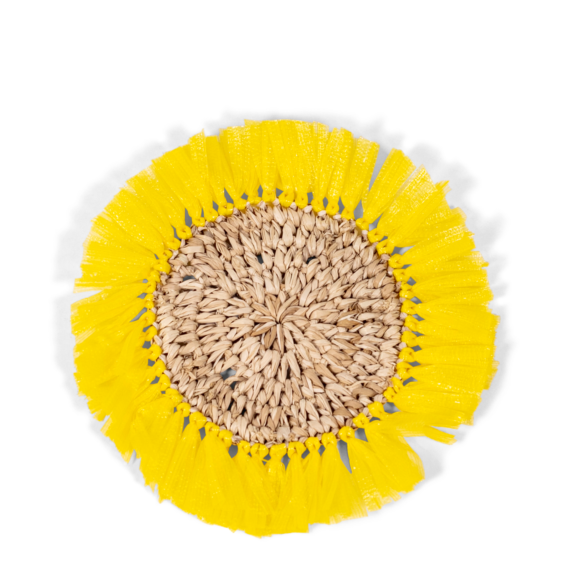 Woven Rattan Fringe Coasters - Canary Yellow