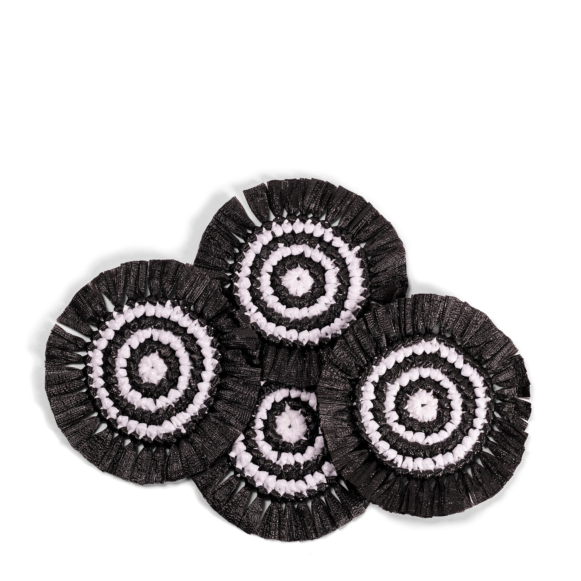 Woven Fringe Coasters - Black + White