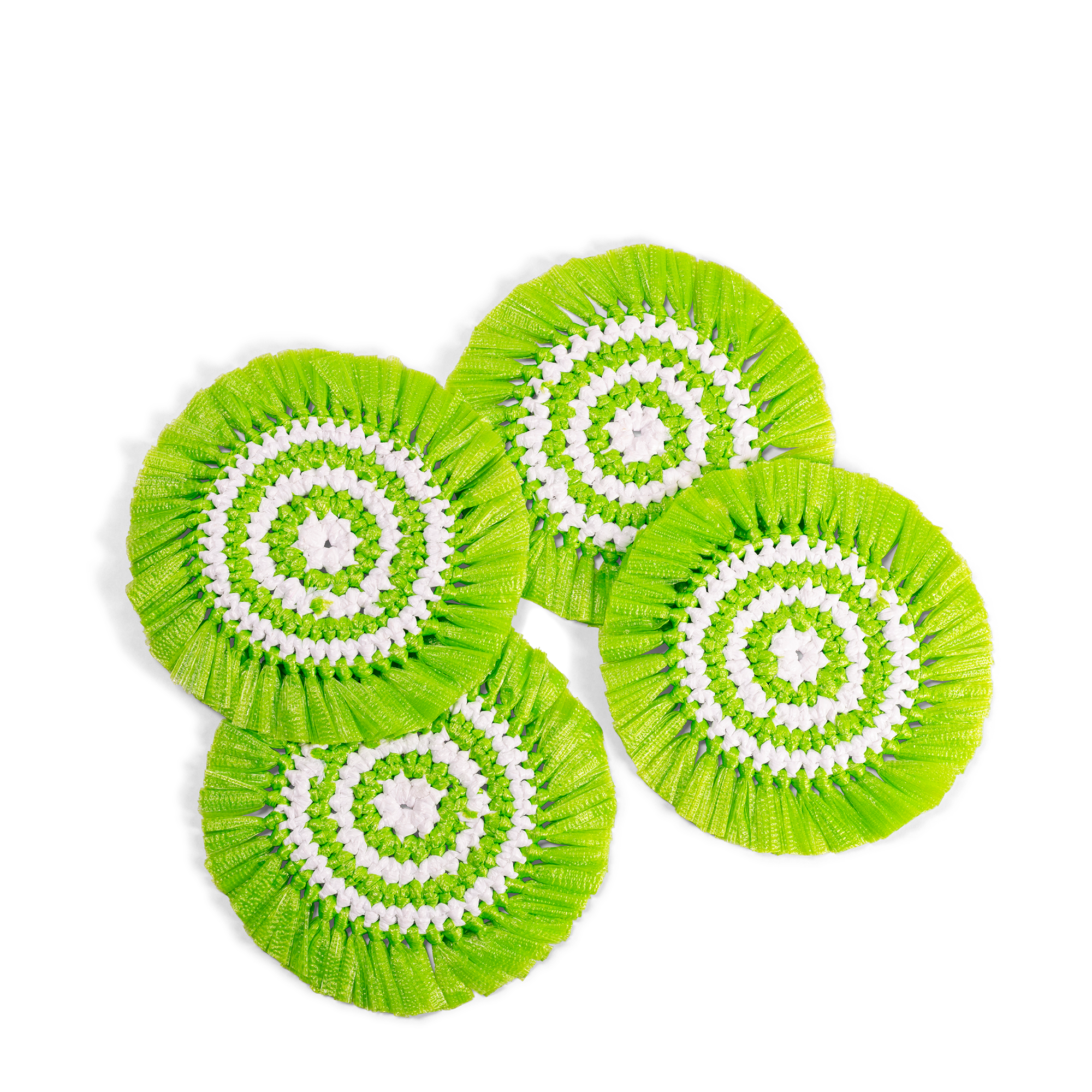 Woven Fringe Coasters - Lime + White