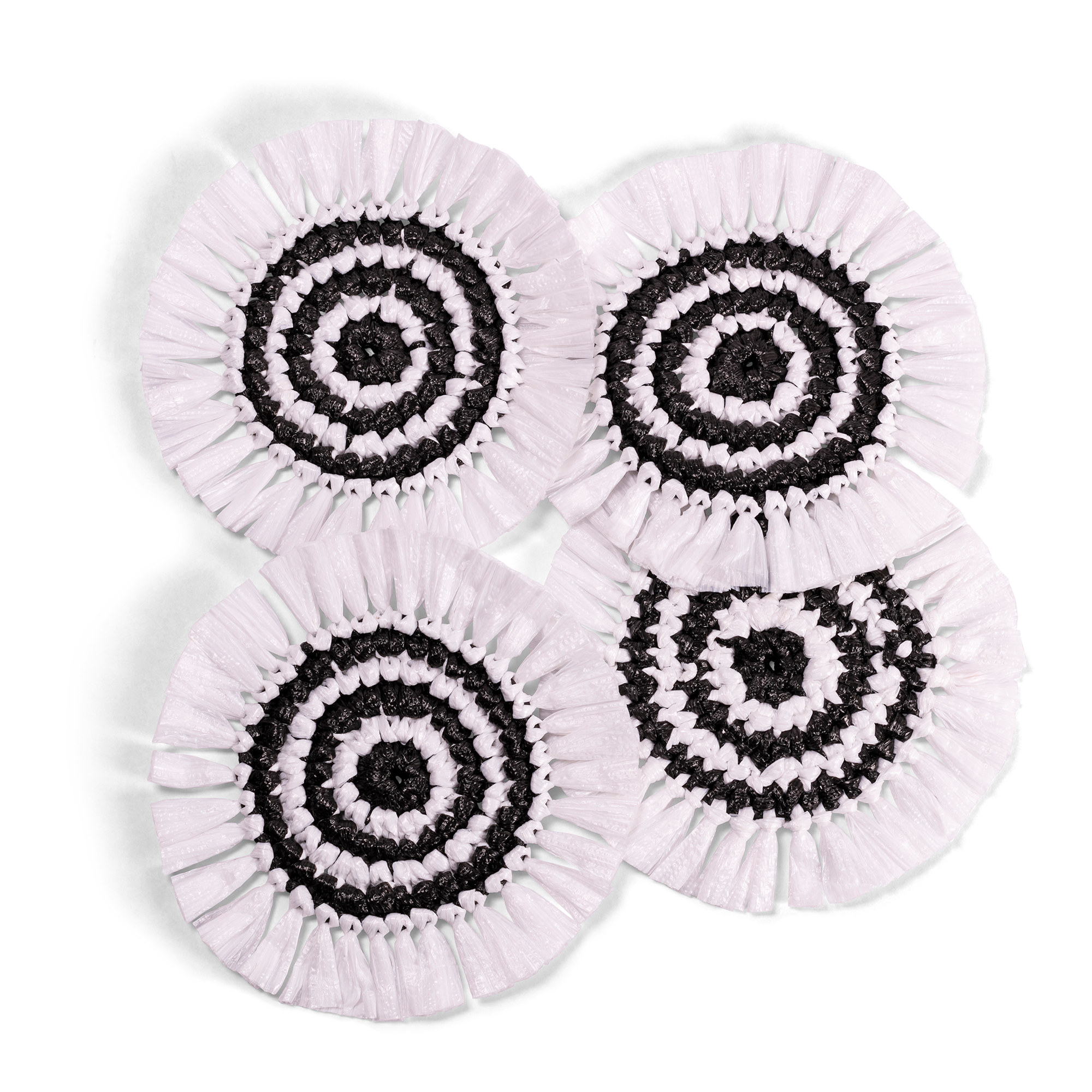 Woven Fringe Coasters - White + Black