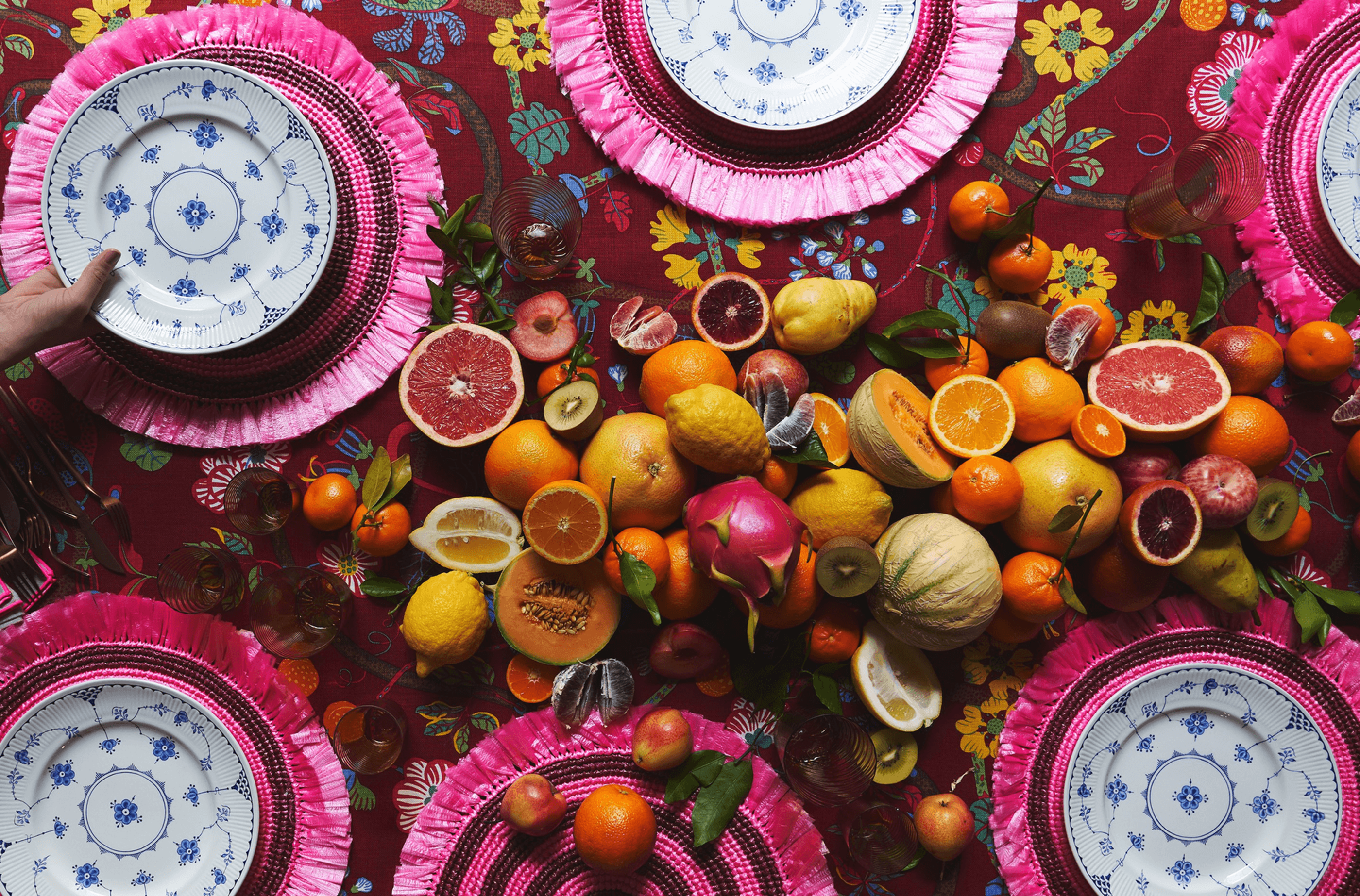 Woven Fringe Placemat - Pink + Burgundy