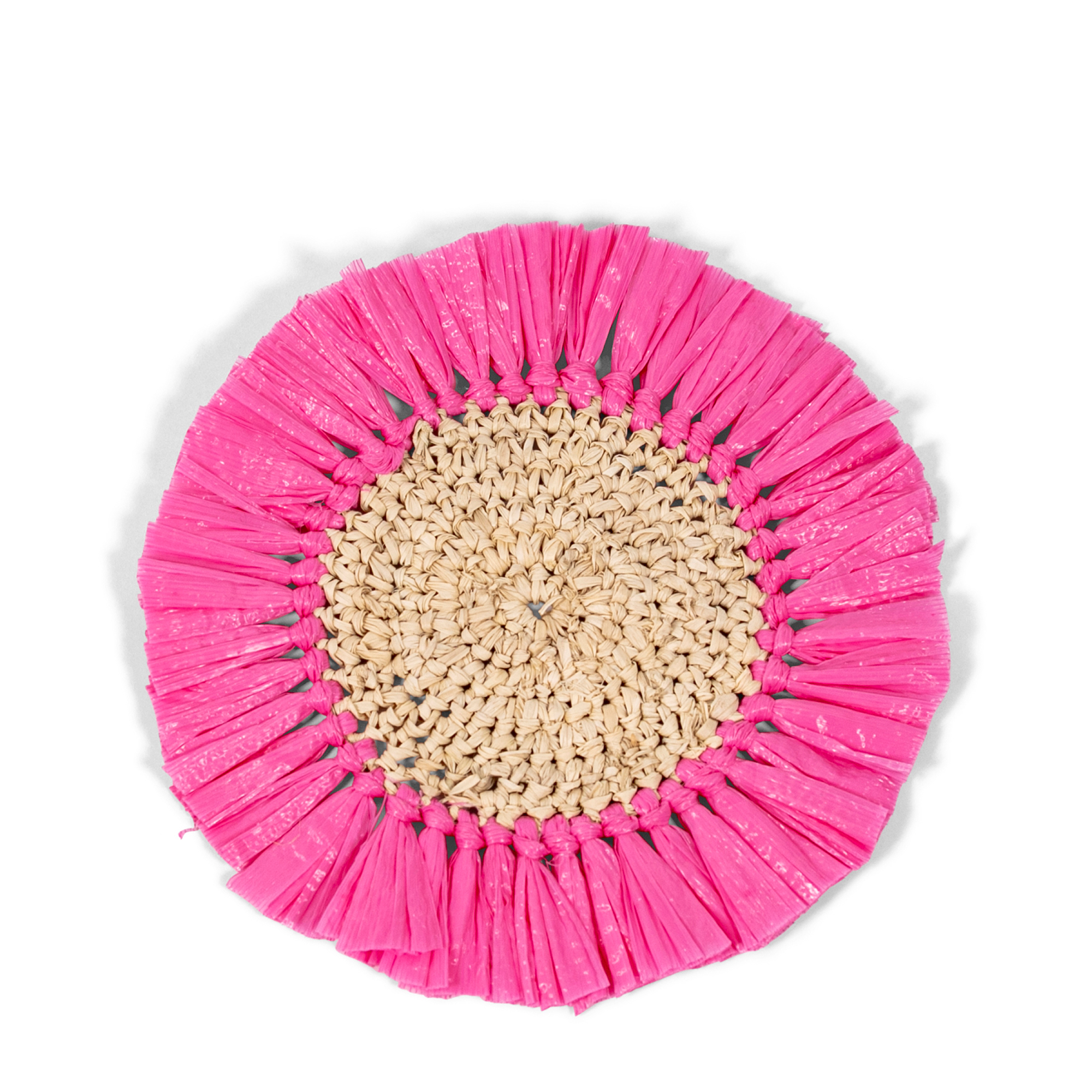 Woven Rattan Fringe Coasters - Pink