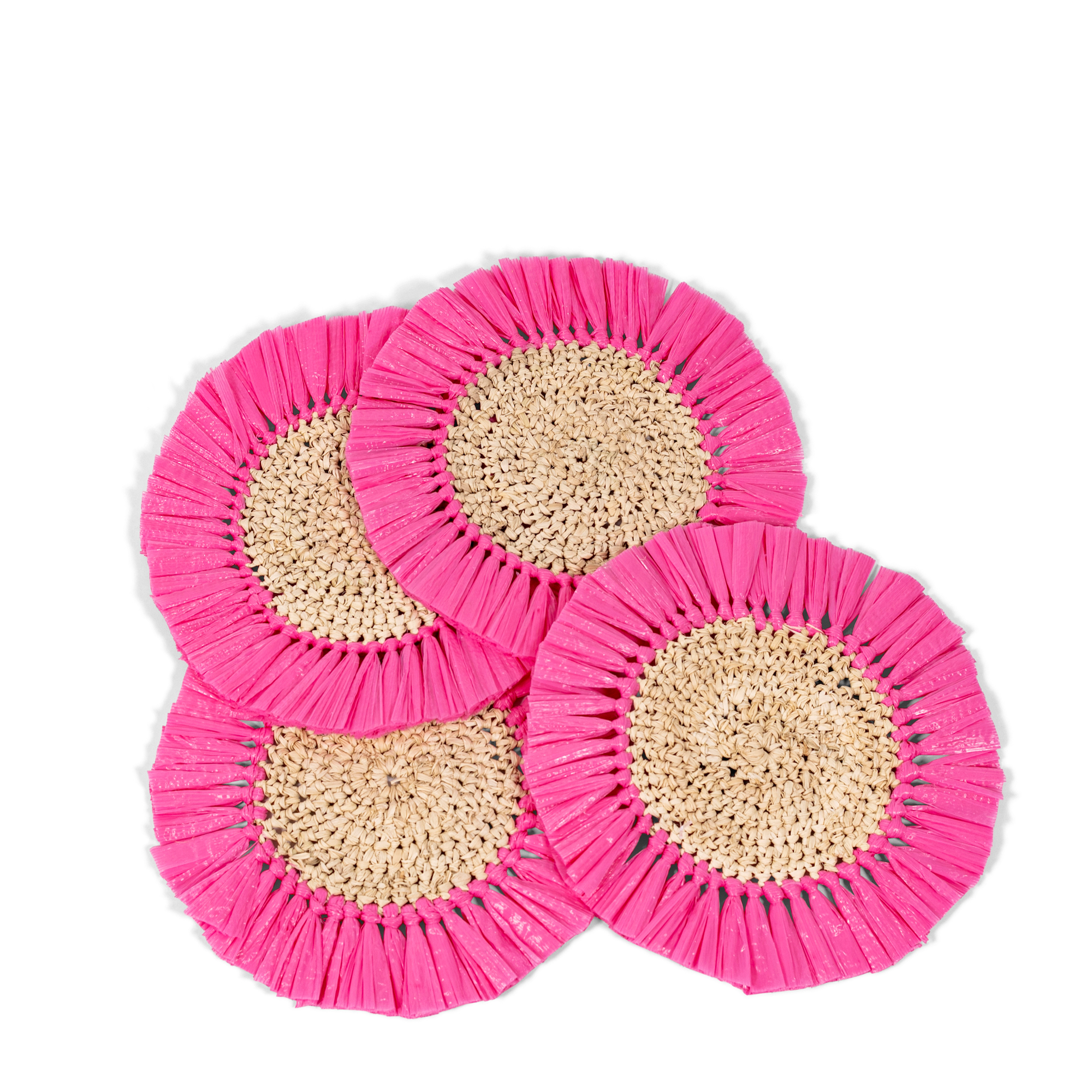 Woven Rattan Fringe Coasters - Pink