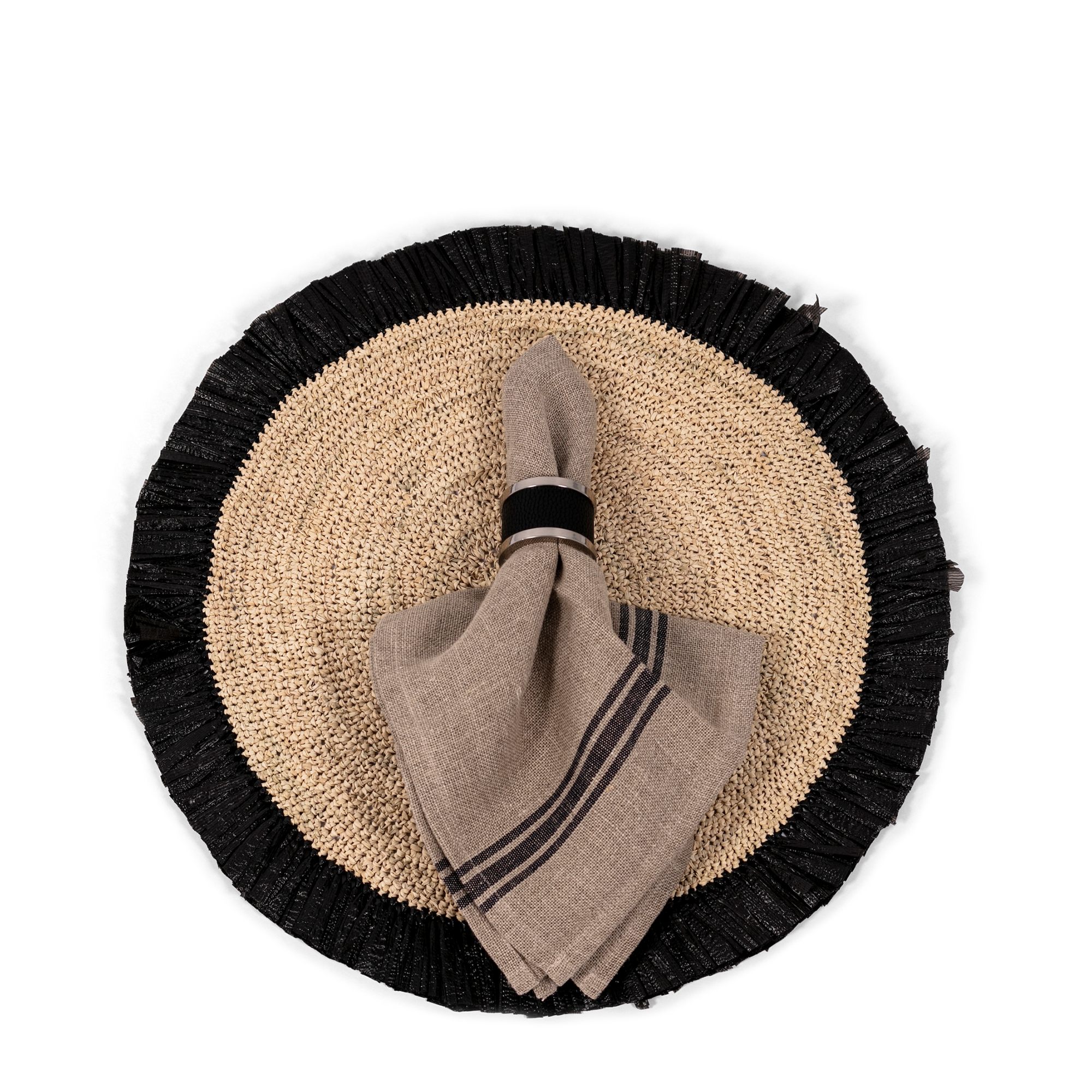 Woven Rattan Fringe Placemat - Black