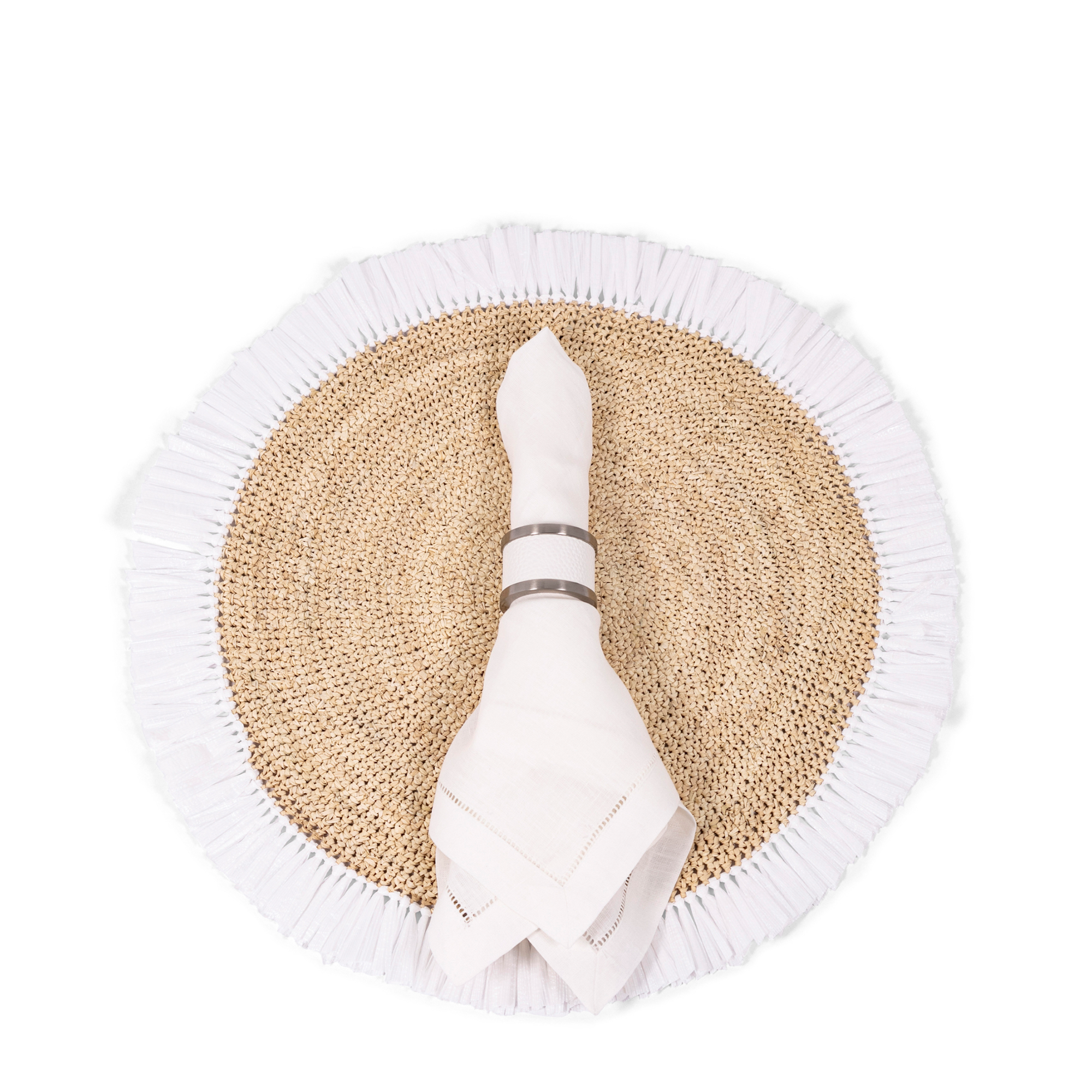 Woven Rattan Fringe Placemat - White