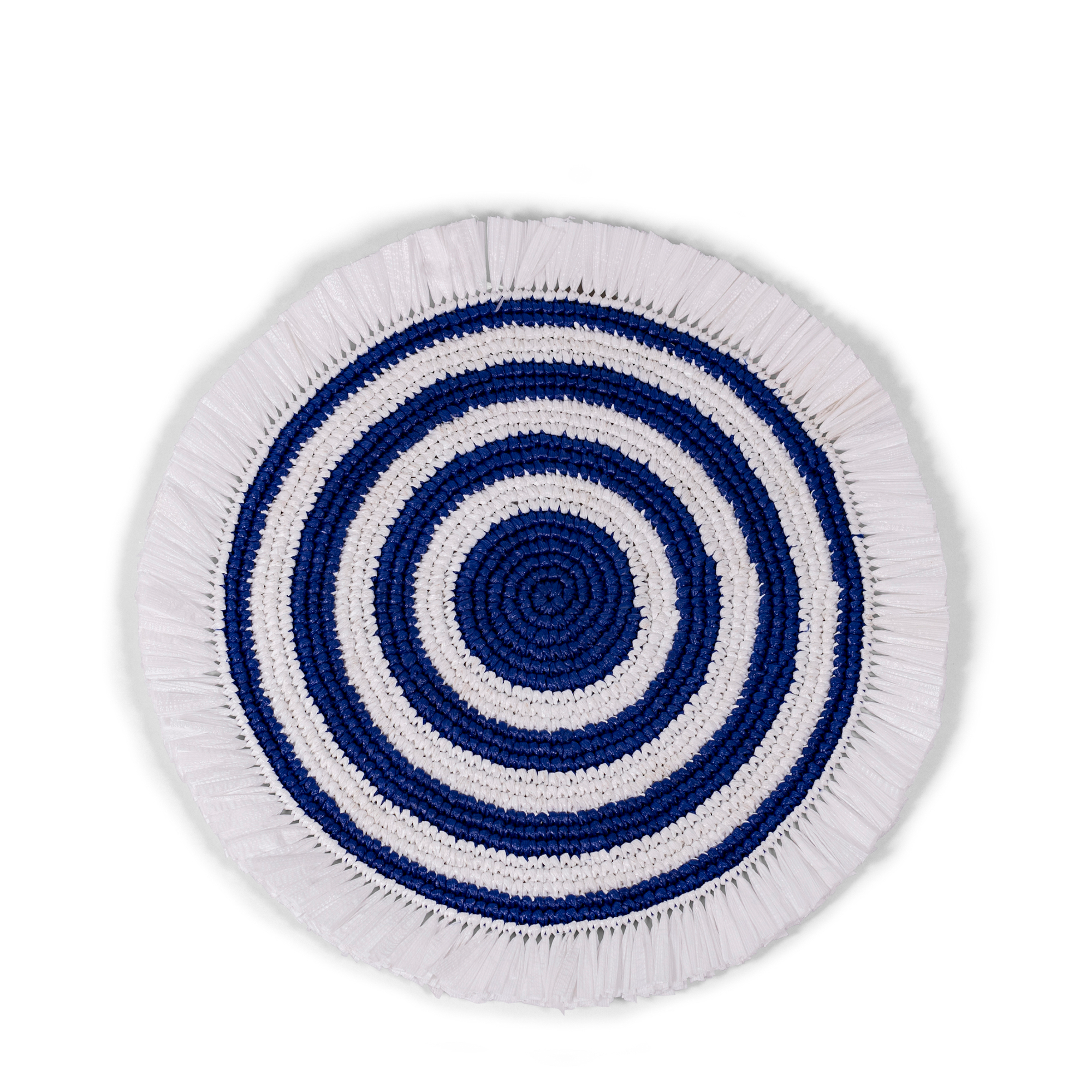 Woven Fringe Placemat - White + Navy